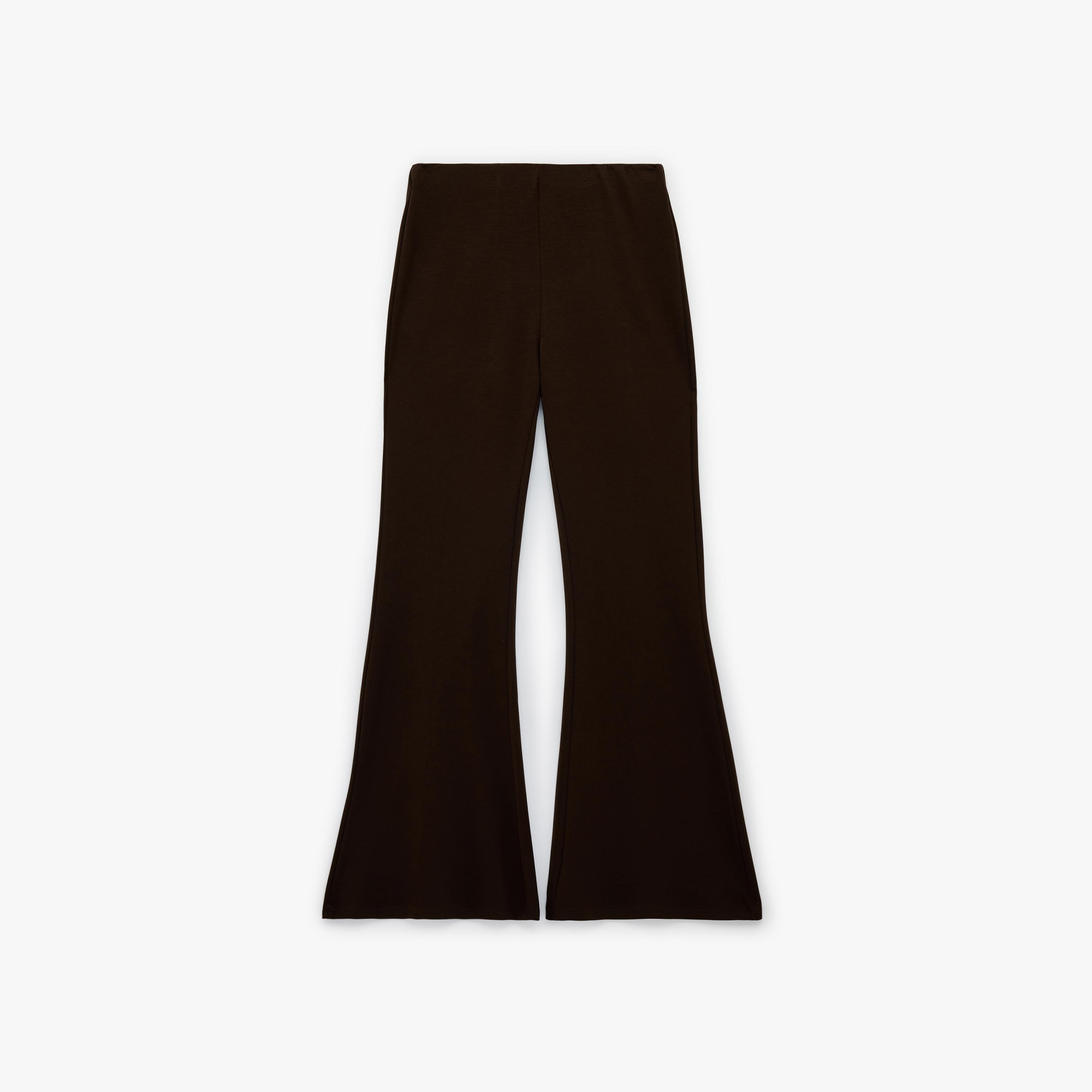 KOTON Brown Plain Modal Flared Women's Trousers-women-clothing-bottoms-trousers-image-4