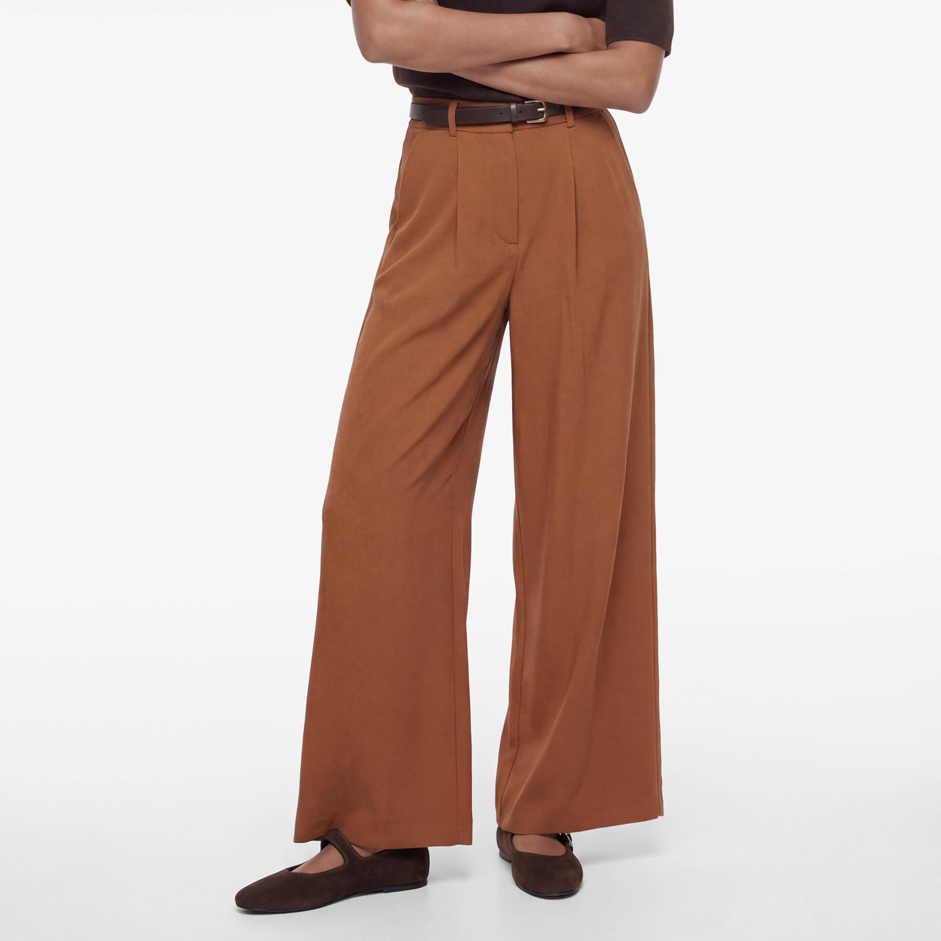 KOTON Brown Plain Hook and Bar Wide Leg Women's Trousers-women-clothing-bottoms-trousers-image-1
