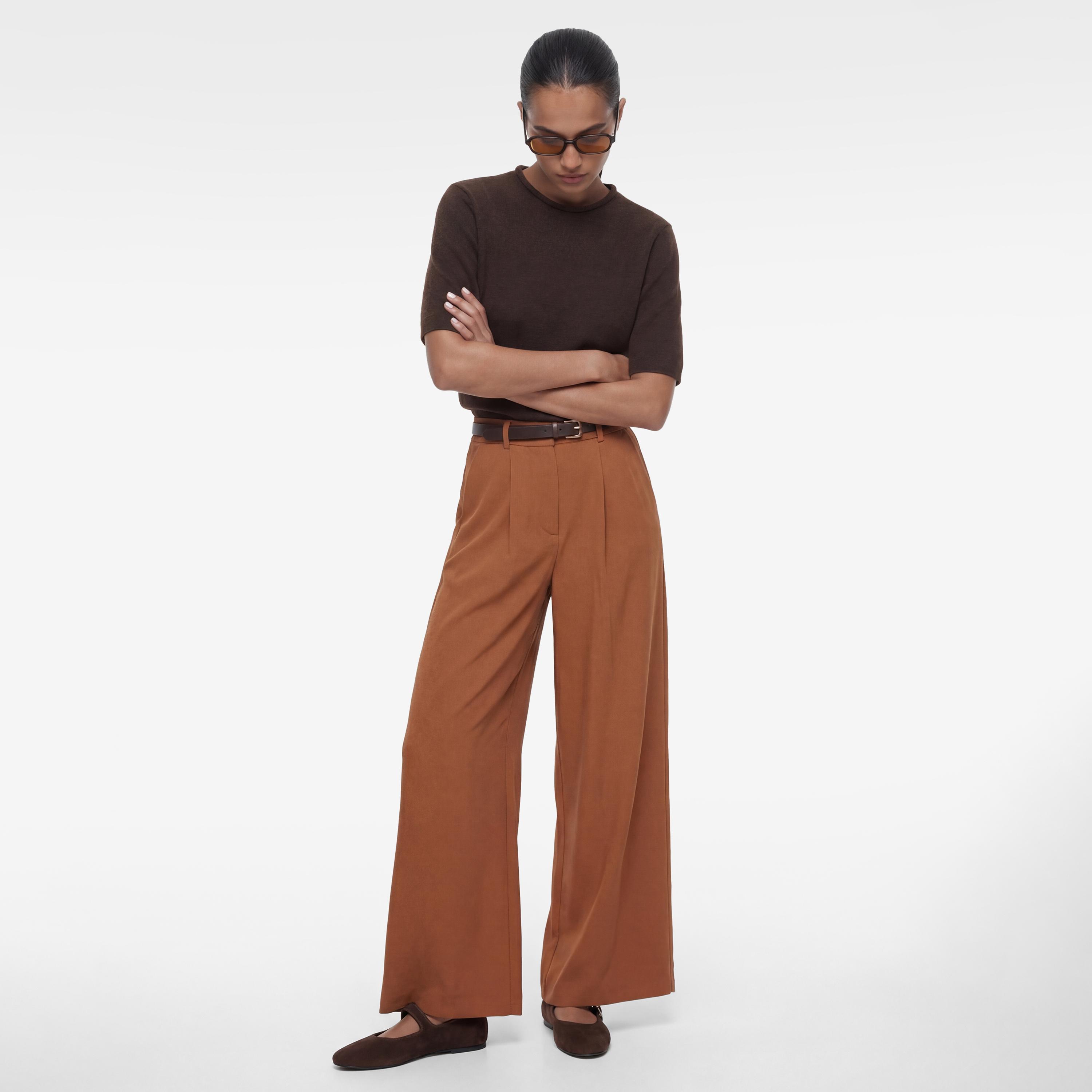 KOTON Brown Plain Hook and Bar Wide Leg Women's Trousers-women-clothing-bottoms-trousers-image-2