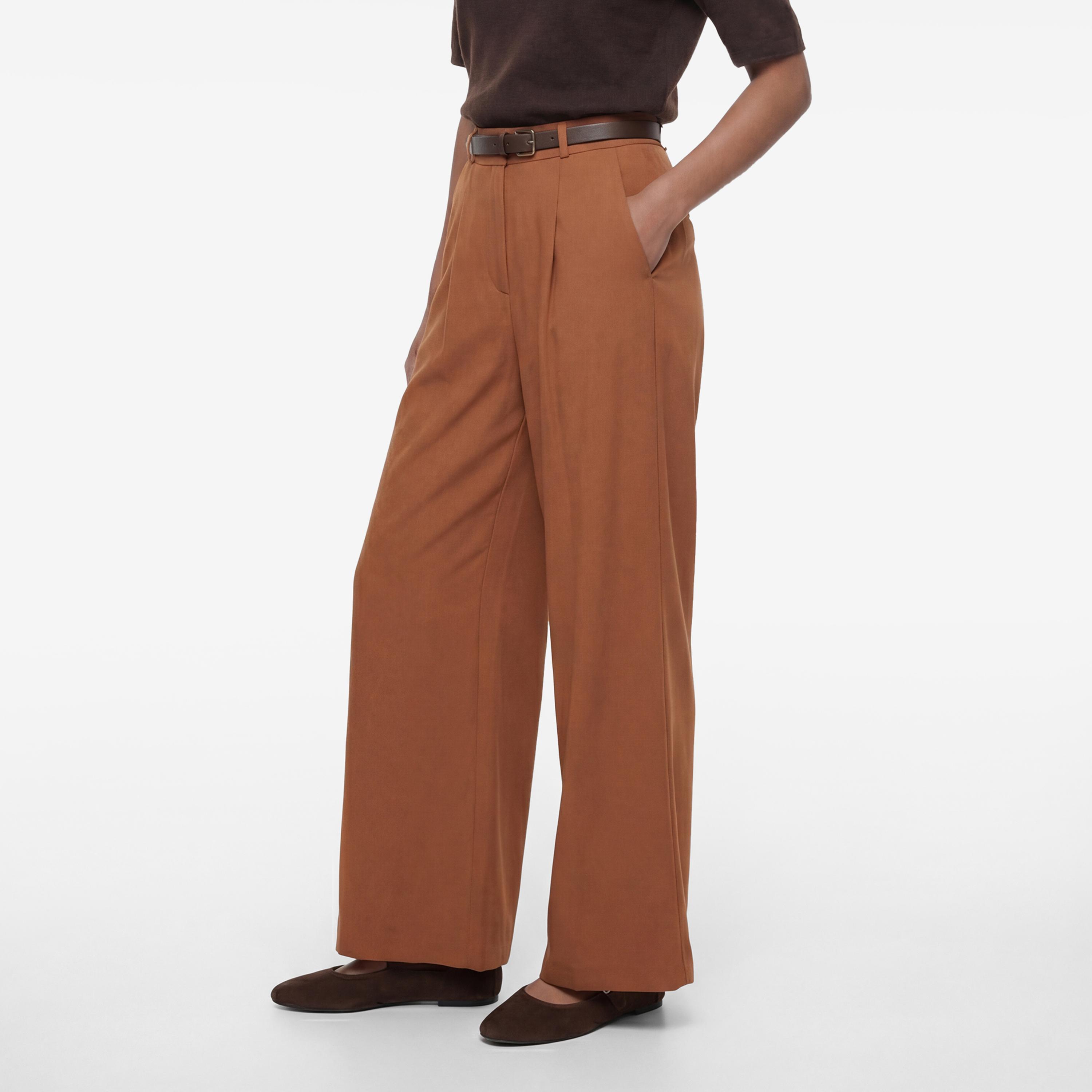 KOTON Brown Plain Hook and Bar Wide Leg Women's Trousers-women-clothing-bottoms-trousers-image-3