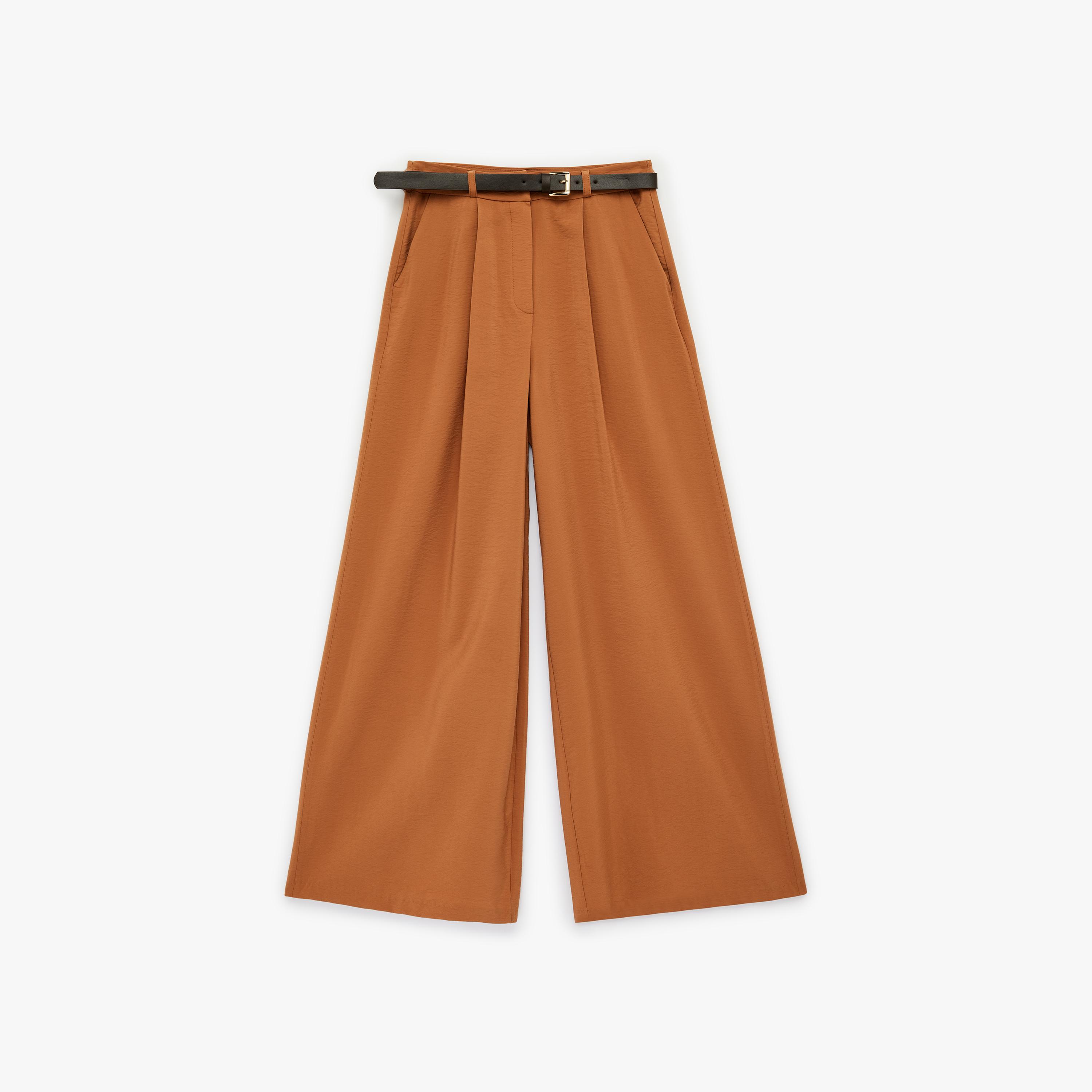 KOTON Brown Plain Hook and Bar Wide Leg Women's Trousers-women-clothing-bottoms-trousers-image-4