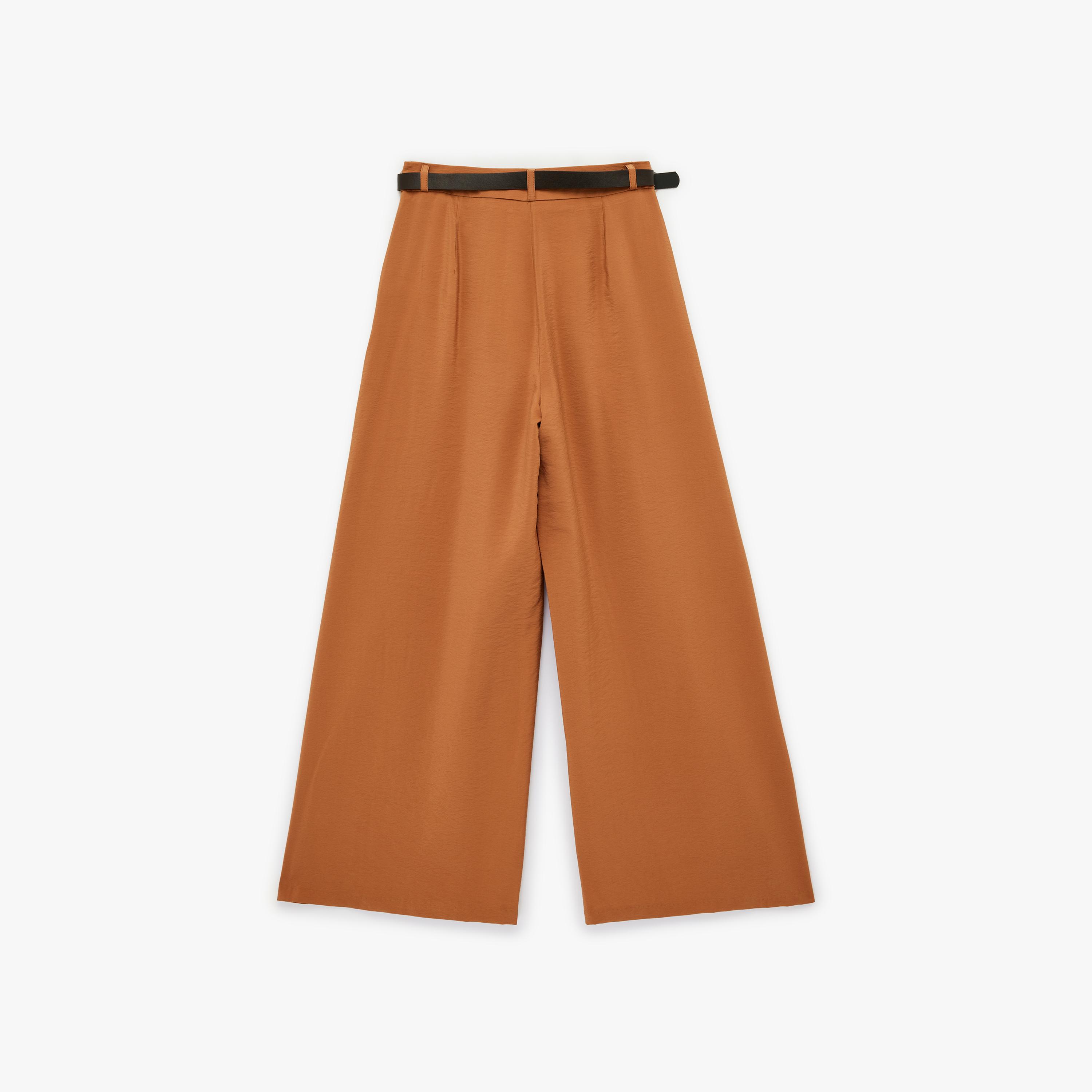 KOTON Brown Plain Hook and Bar Wide Leg Women's Trousers-women-clothing-bottoms-trousers-image-5