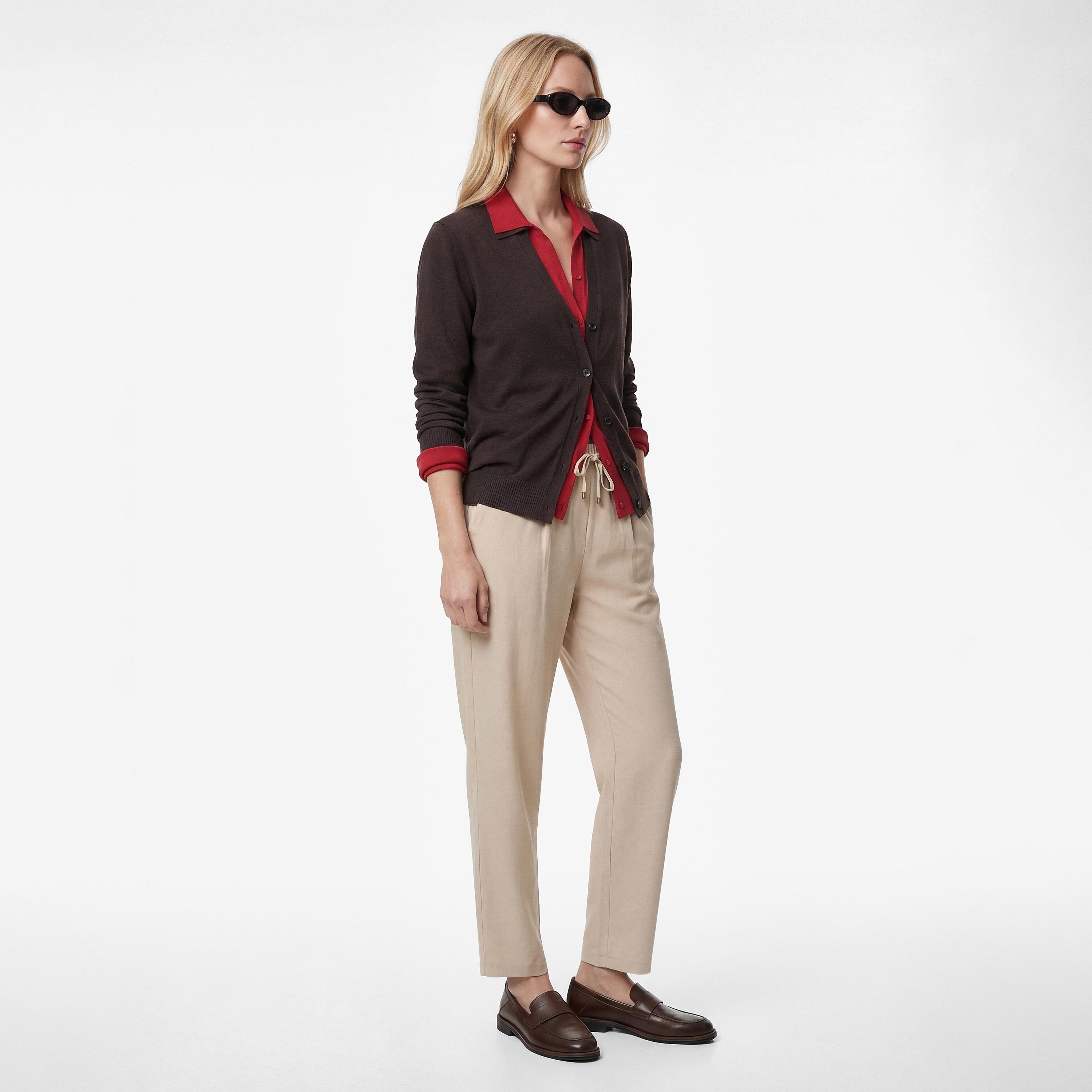 KOTON Plain Drawstring Waist Tapered Women's Trousers-women-clothing-bottoms-trousers-image-2