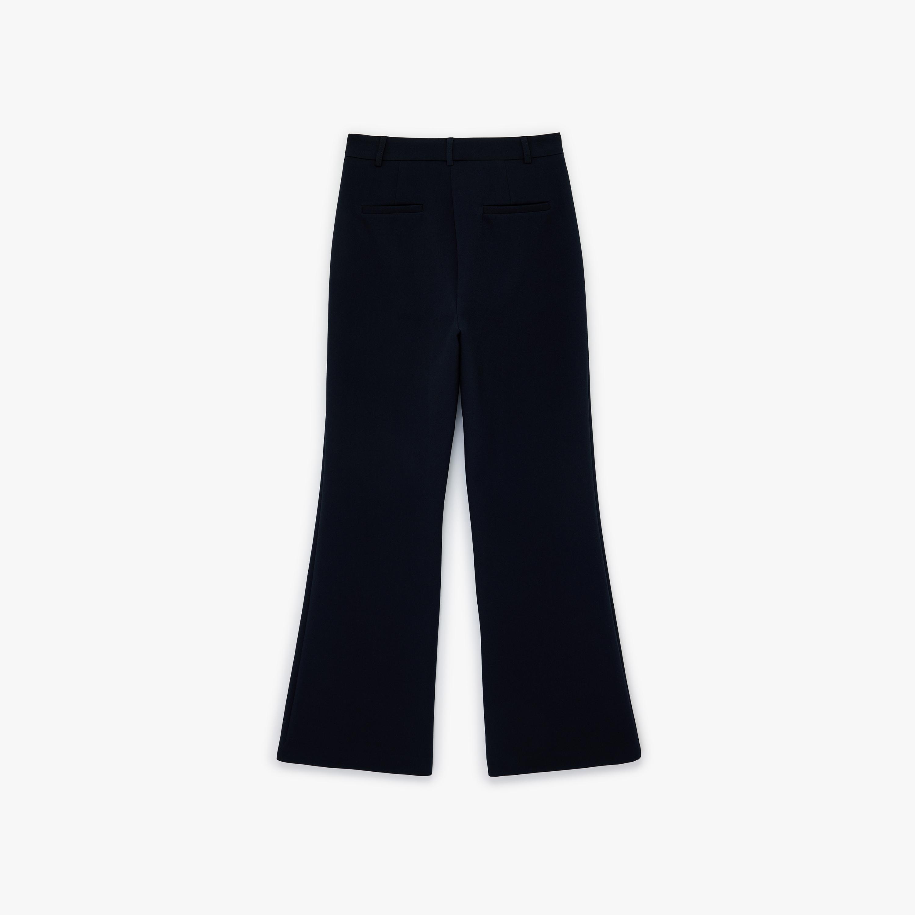بنطلون نسائي واسع الساق سادة بزر وسحاب بلون كحلي من كوتون-women-clothing-bottoms-trousers-image-4