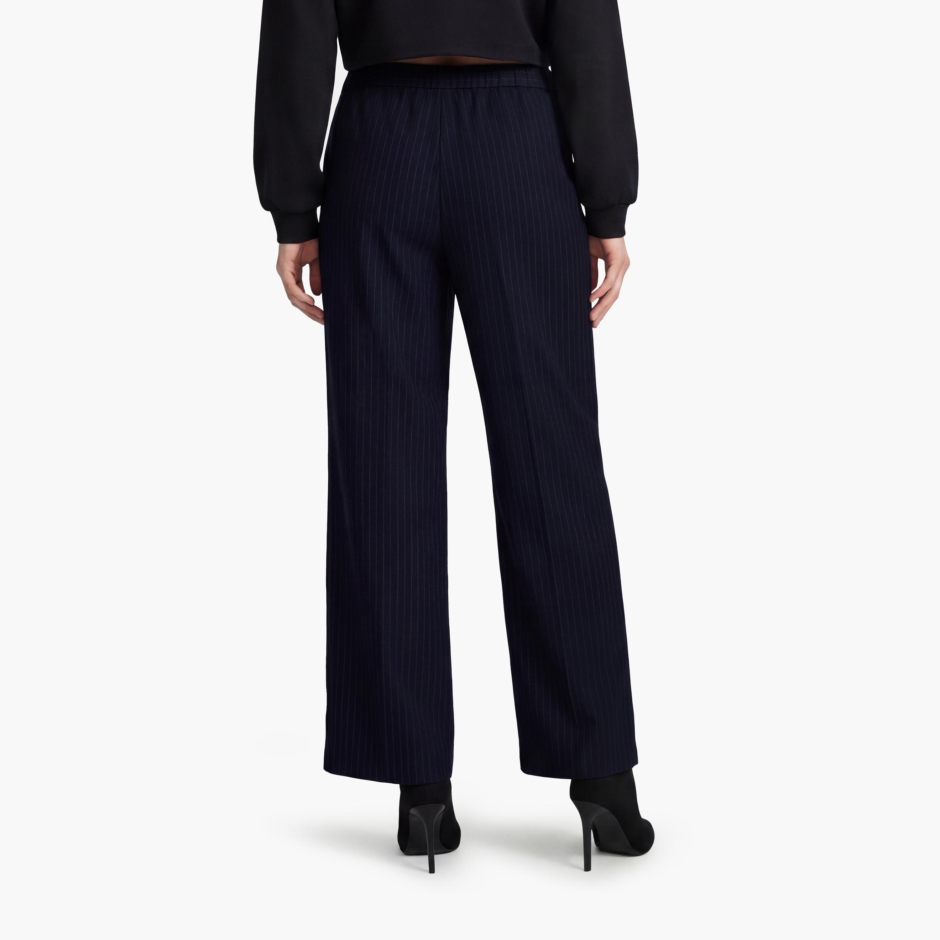 KOTON Navy Striped Drawstring Waist Wide Leg Women's Trousers-women-clothing-bottoms-trousers-image-3