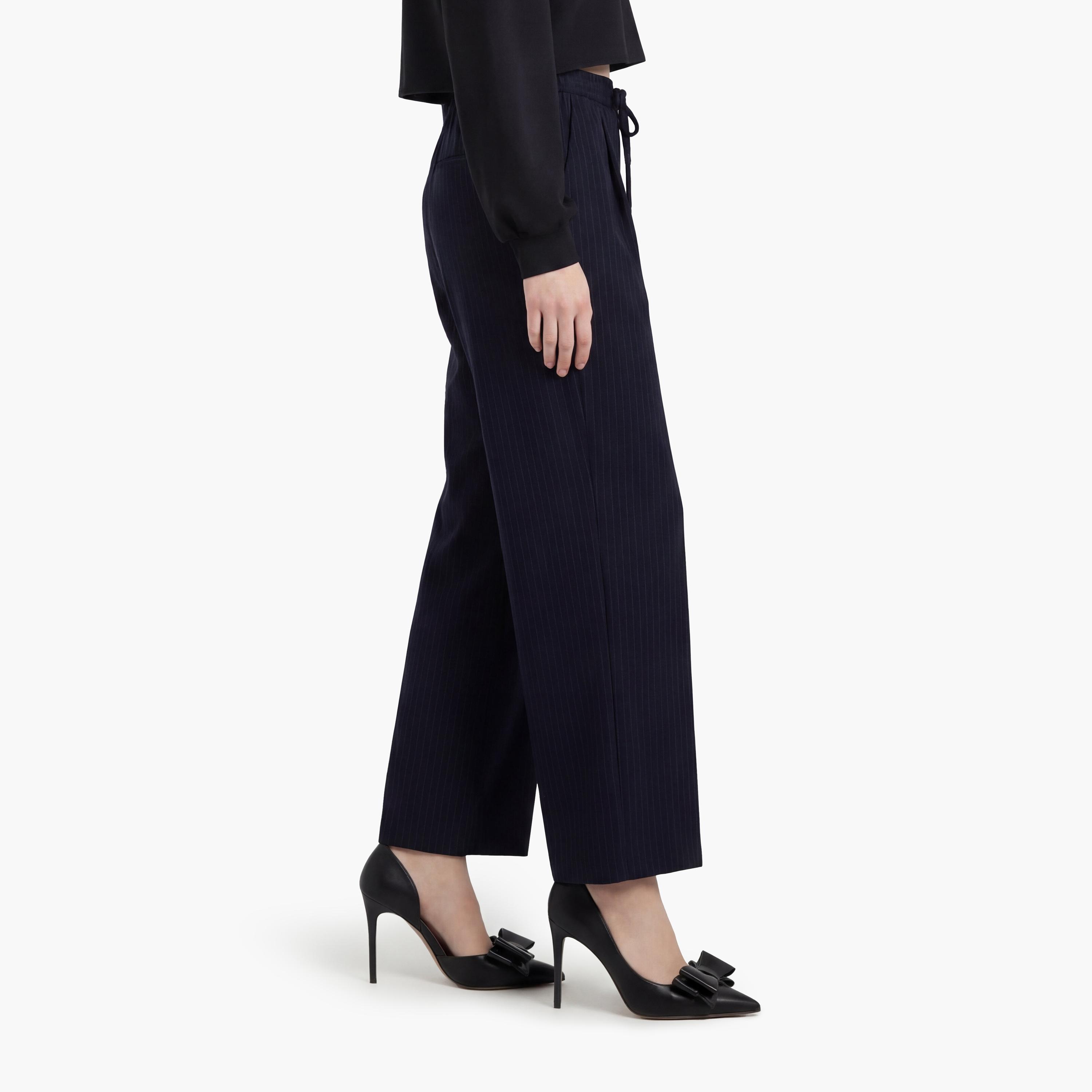 KOTON Navy Striped Drawstring Waist Wide Leg Women's Trousers-women-clothing-bottoms-trousers-image-4