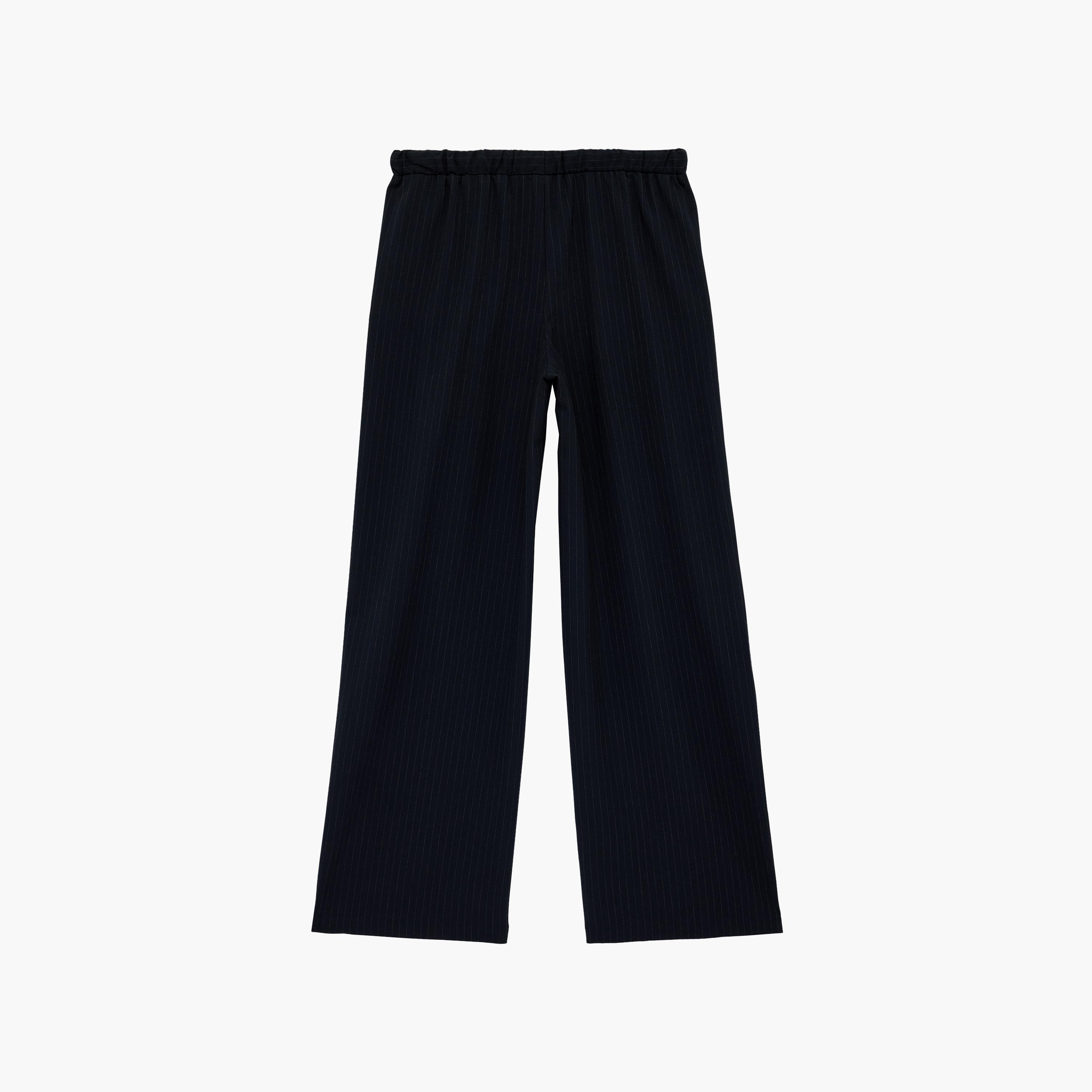 KOTON Navy Striped Drawstring Waist Wide Leg Women's Trousers-women-clothing-bottoms-trousers-image-7
