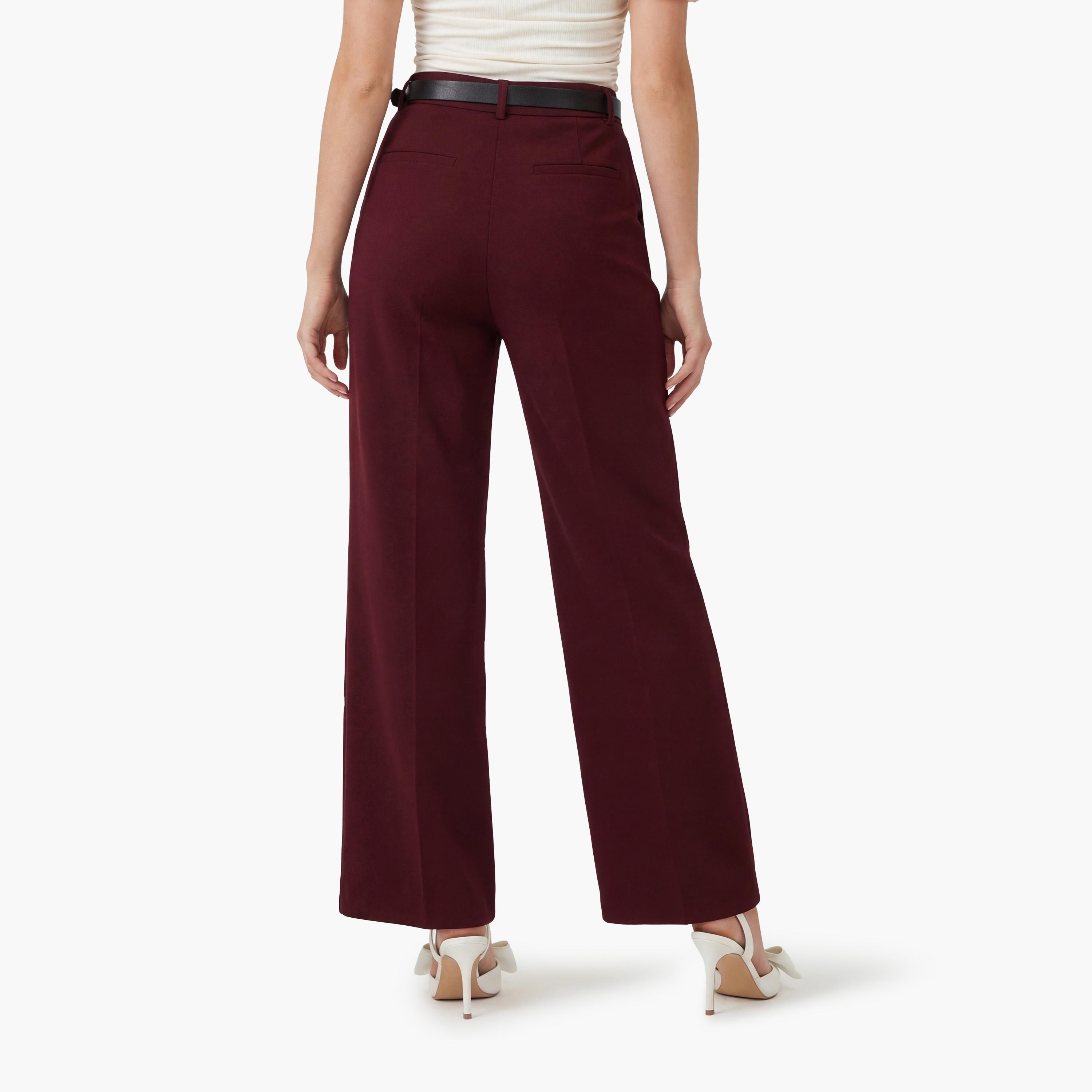 KOTON Wine Plain Hook and Bar Wide Leg Women's Trousers-women-clothing-bottoms-trousers-image-3