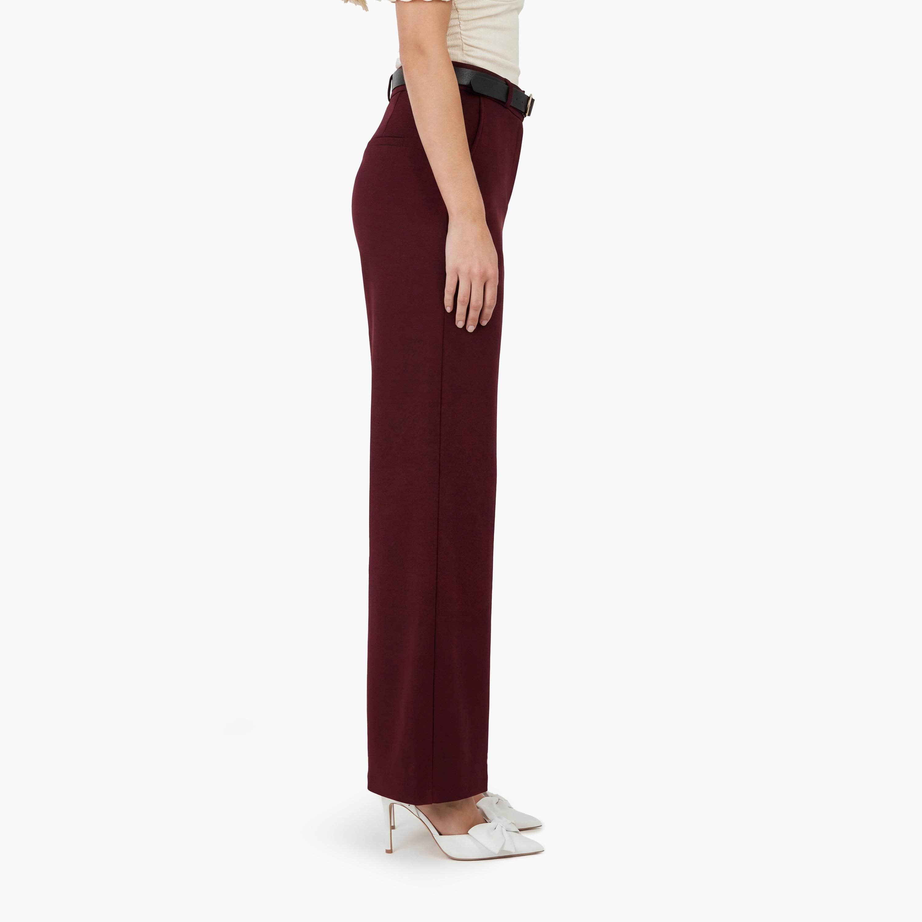 KOTON Wine Plain Hook and Bar Wide Leg Women's Trousers-women-clothing-bottoms-trousers-image-4