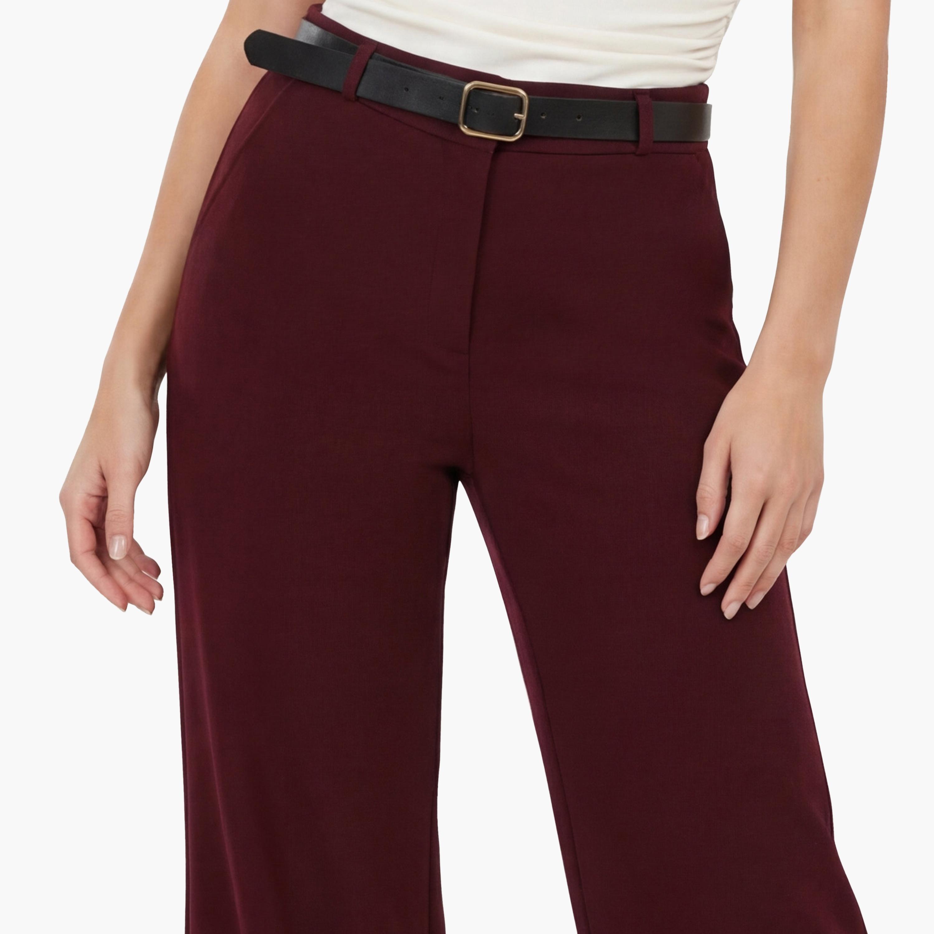 KOTON Wine Plain Hook and Bar Wide Leg Women's Trousers-women-clothing-bottoms-trousers-image-5