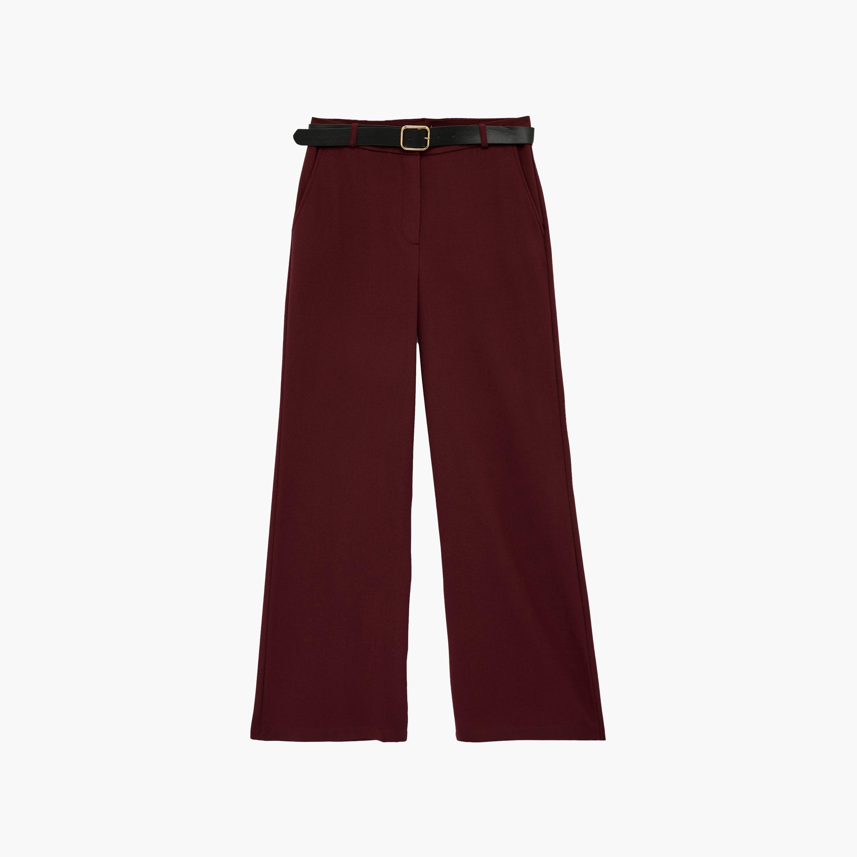 KOTON Wine Plain Hook and Bar Wide Leg Women's Trousers-women-clothing-bottoms-trousers-image-6