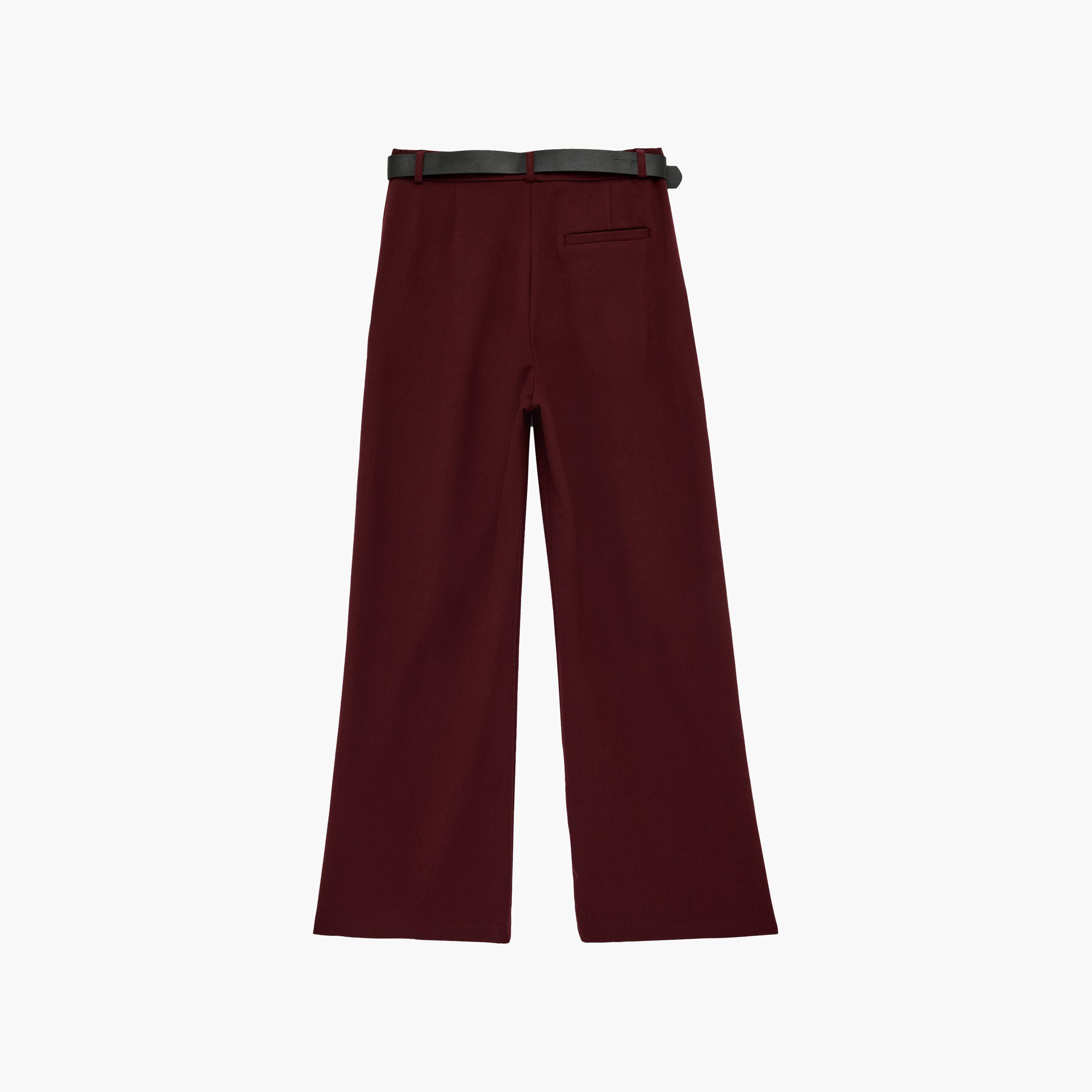KOTON Wine Plain Hook and Bar Wide Leg Women's Trousers-women-clothing-bottoms-trousers-image-7