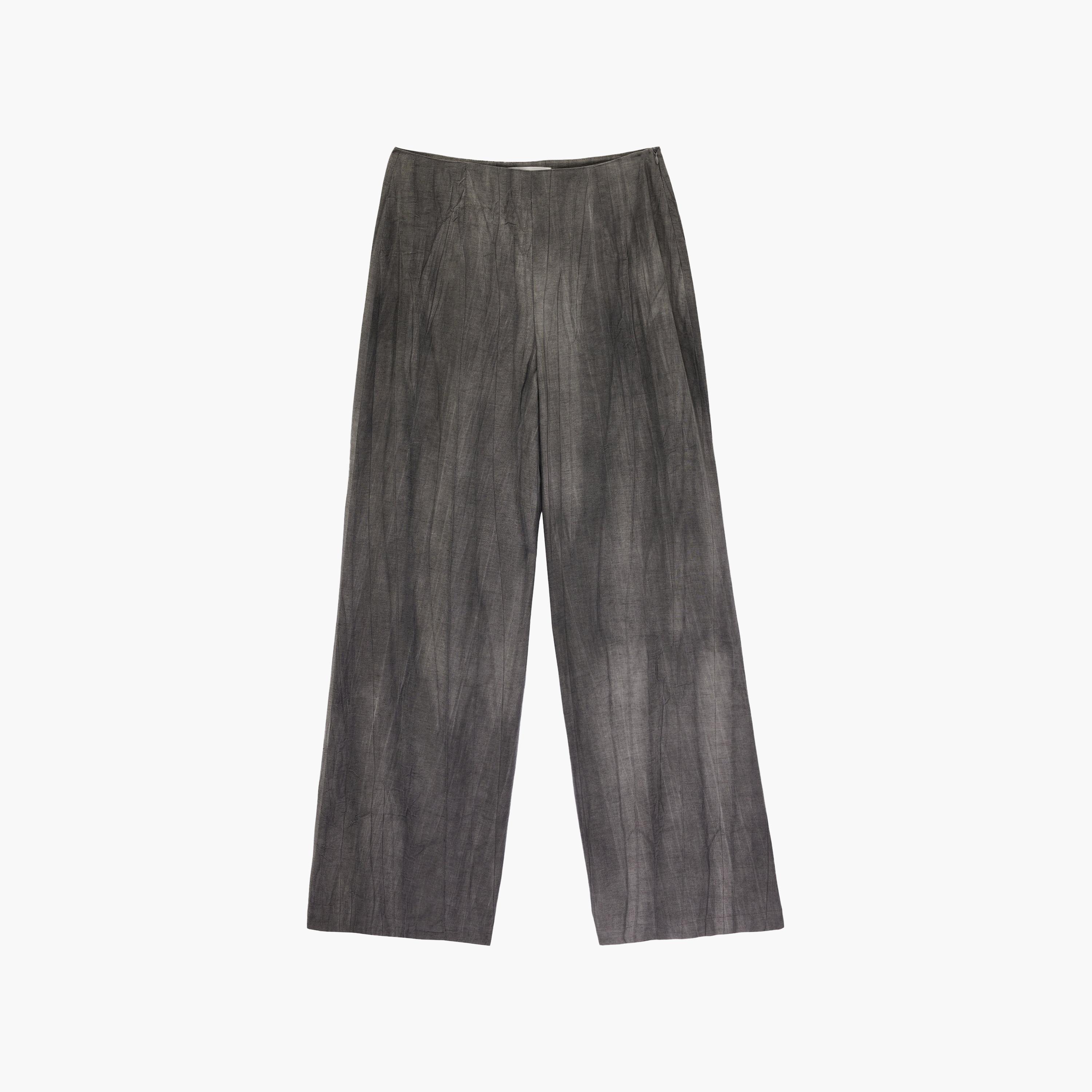 KOTON Grey Crinkled Washed Concealed Zip Straight Women's Trousers-women-clothing-bottoms-trousers-image-4
