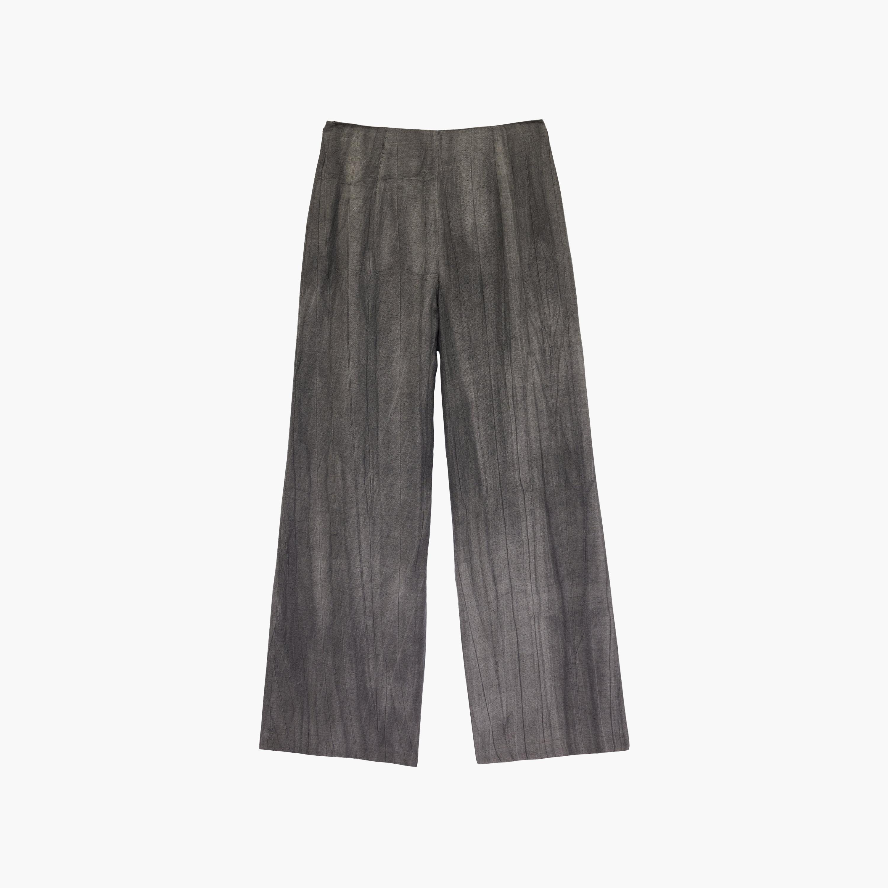 KOTON Grey Crinkled Washed Concealed Zip Straight Women's Trousers-women-clothing-bottoms-trousers-image-5