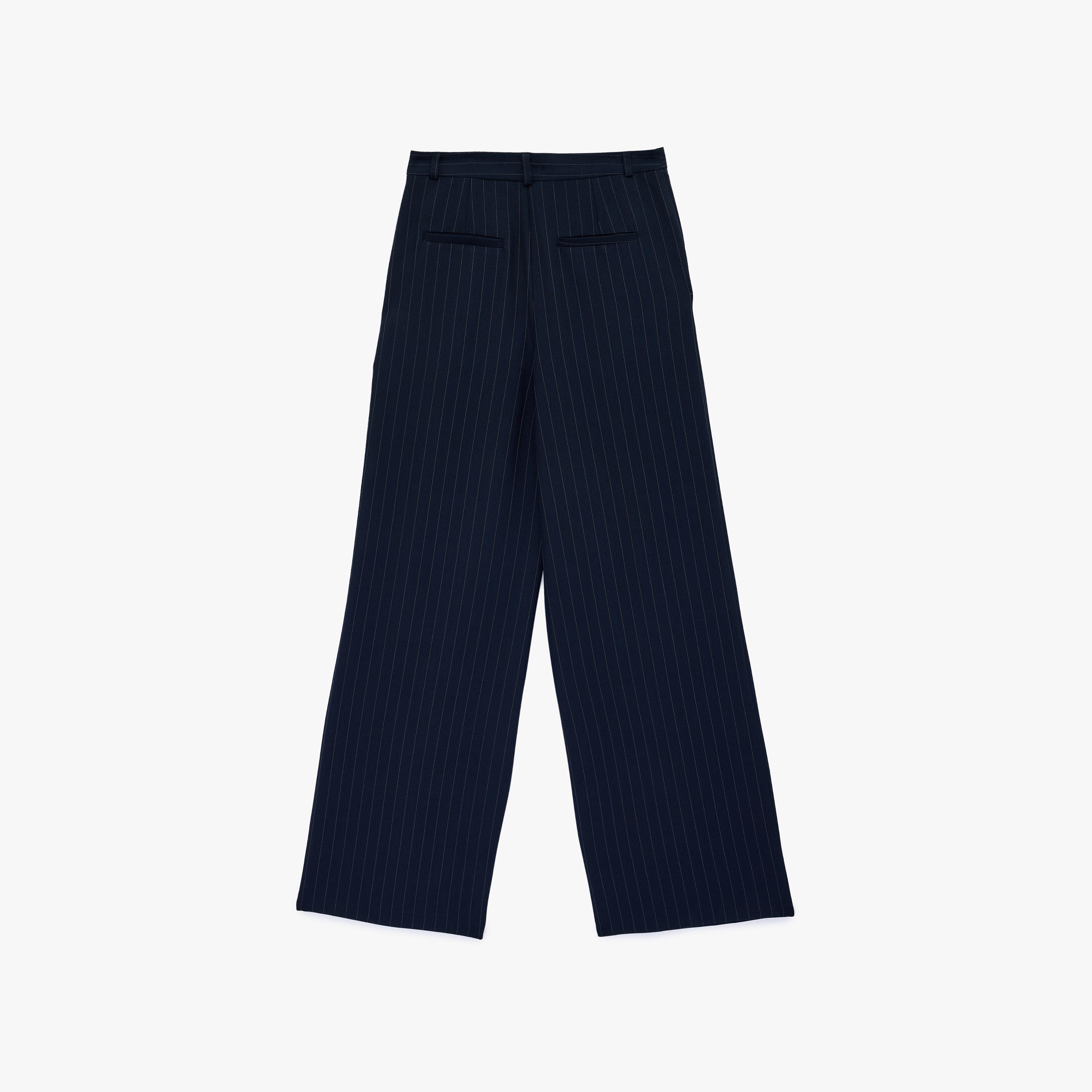 KOTON Navy Striped Hook and Bar Wide Leg Women's Trousers-women-clothing-bottoms-trousers-image-5