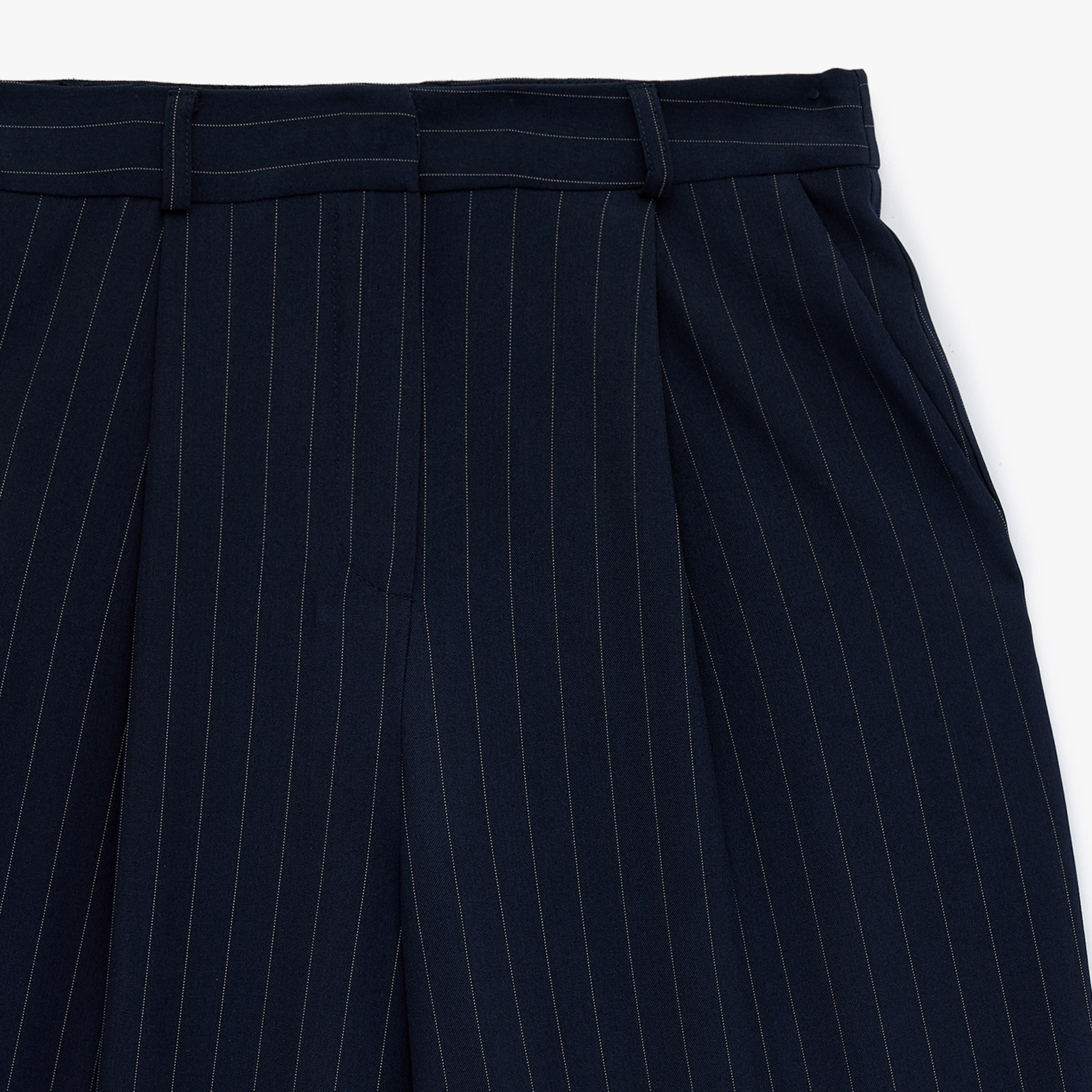KOTON Navy Striped Hook and Bar Wide Leg Women's Trousers-women-clothing-bottoms-trousers-image-6