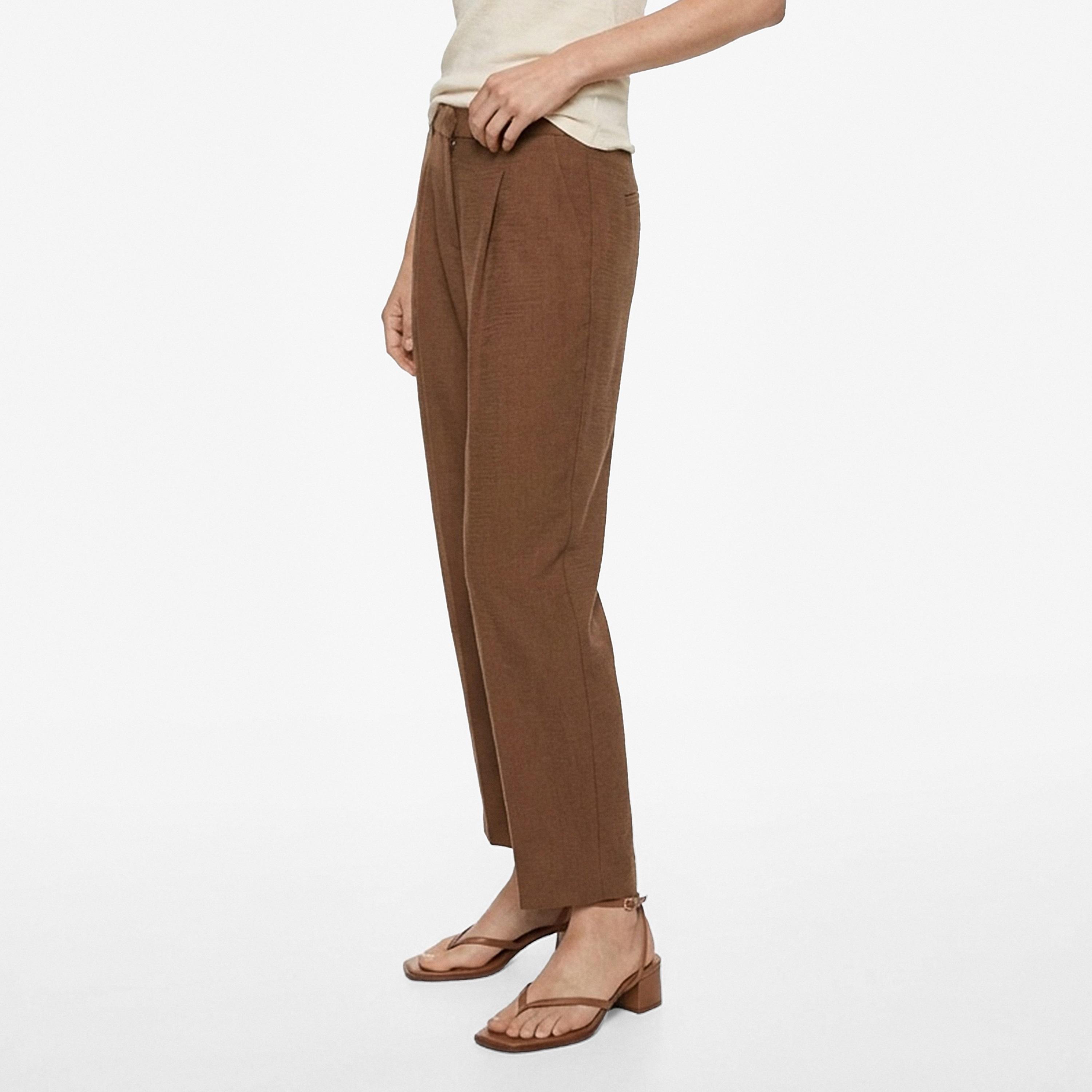 KOTON Brown Plain Linen Hook and Bar Carrot Women's Trousers-women-clothing-bottoms-trousers-image-3