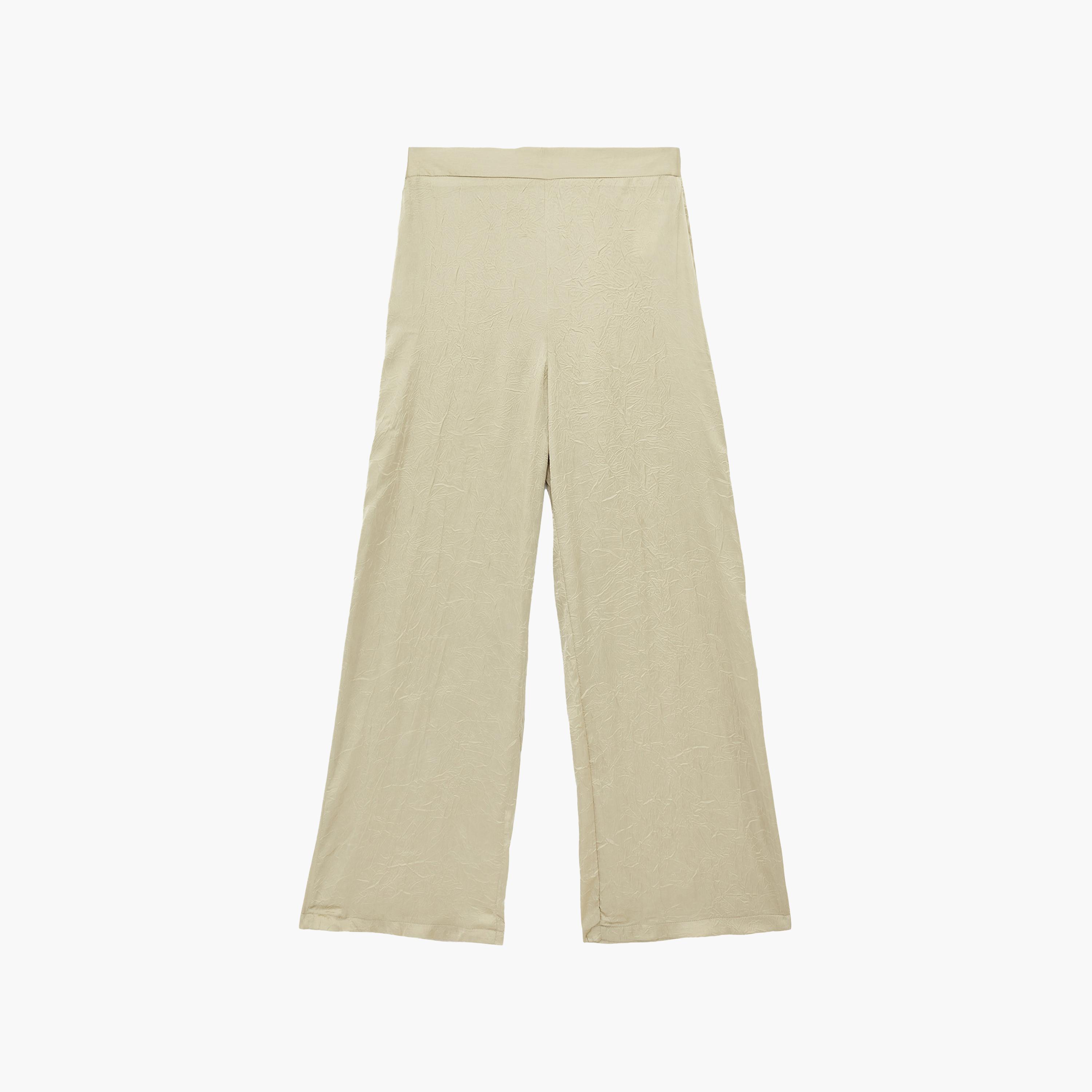KOTON Green Crinkled Satin Elasticated Waist Wide Leg Women's Trousers-women-clothing-bottoms-trousers-image-1