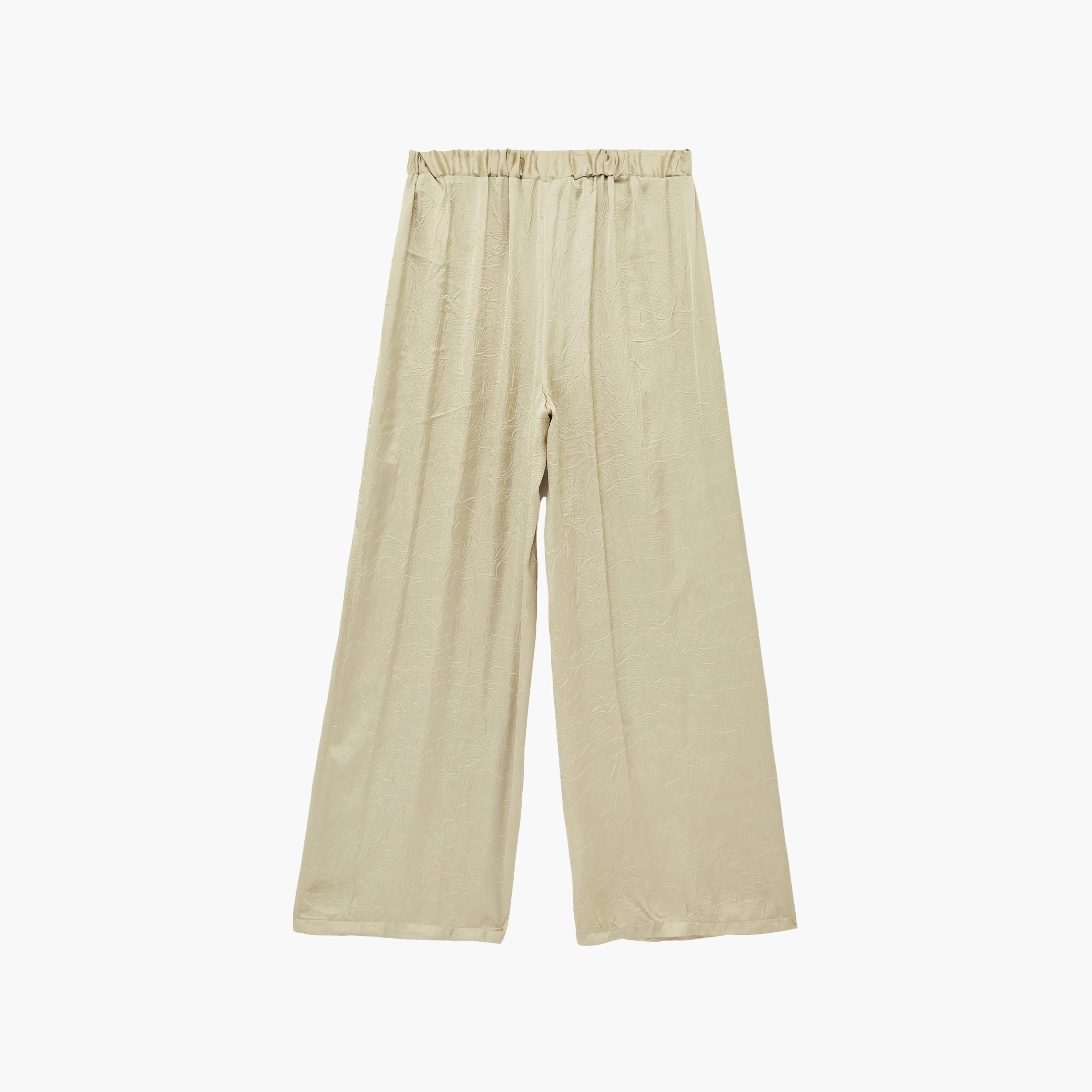 KOTON Green Crinkled Satin Elasticated Waist Wide Leg Women's Trousers-women-clothing-bottoms-trousers-image-2