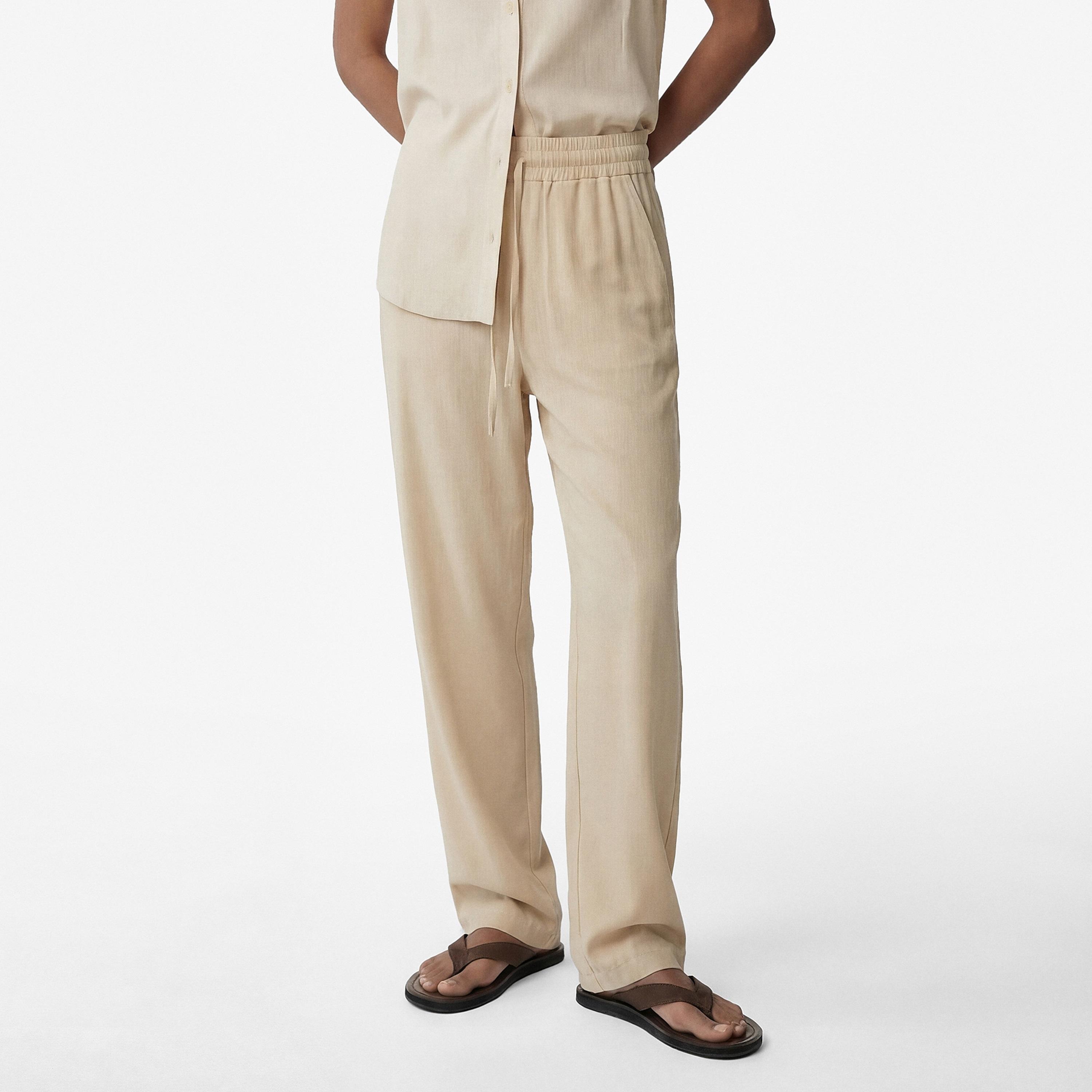 KOTON Plain Linen Drawstring Waist Tapered Women's Trousers-women-clothing-bottoms-trousers-image-1