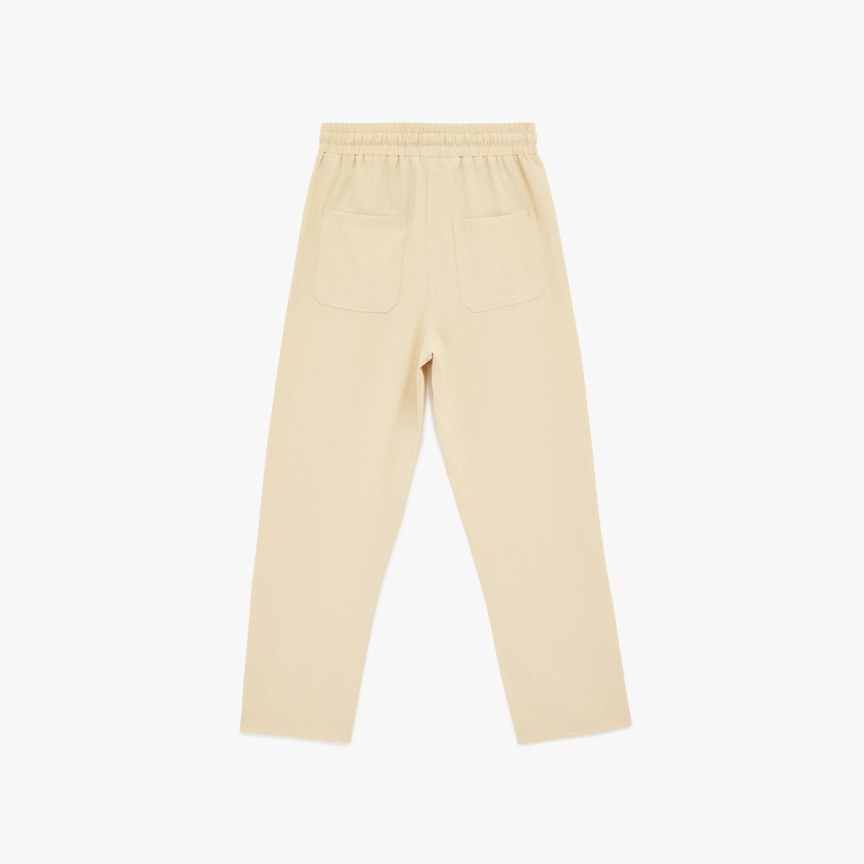 KOTON Plain Linen Drawstring Waist Tapered Women's Trousers-women-clothing-bottoms-trousers-image-4