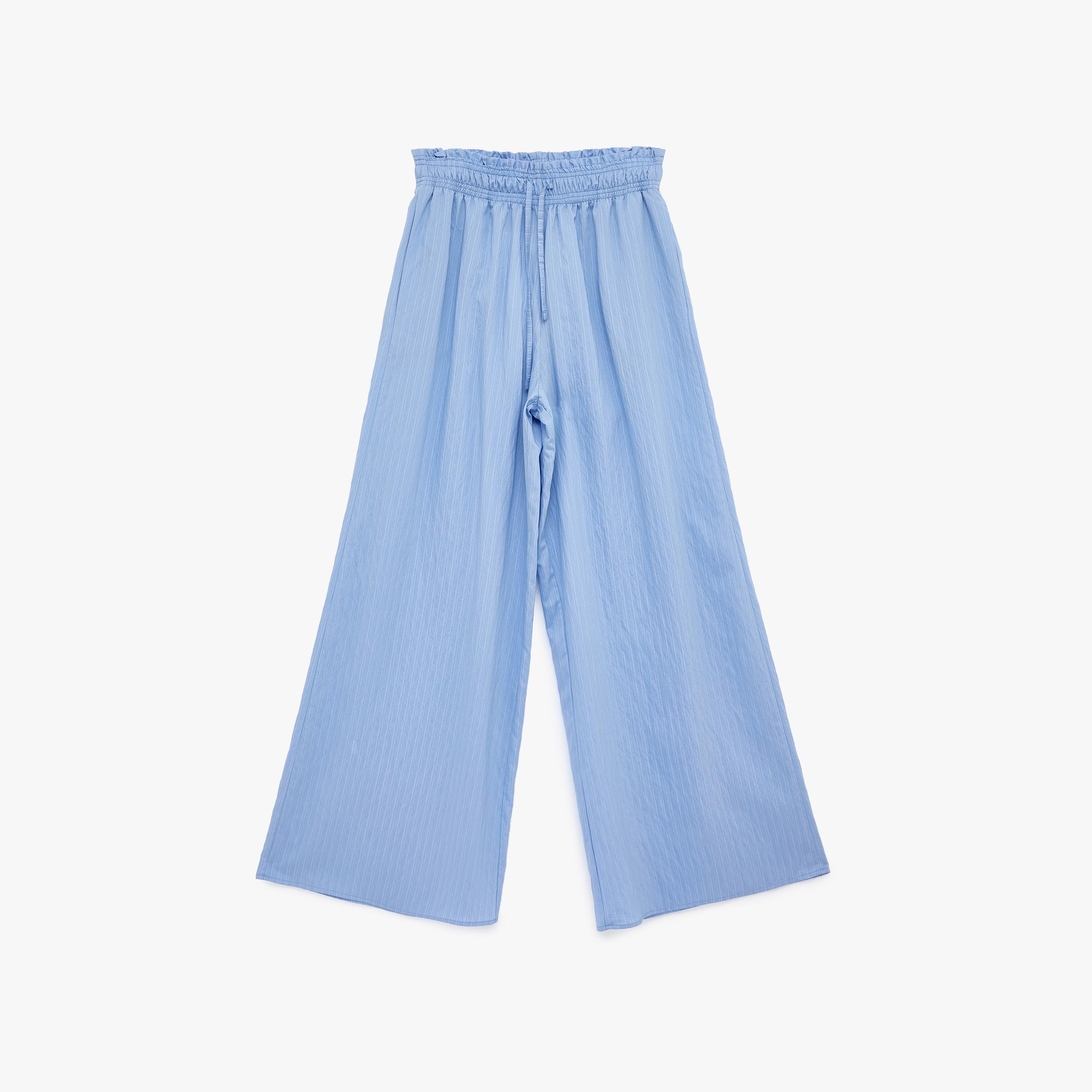 KOTON Blue Striped Modal Drawstring Waist Wide Leg Women's Trousers-women-clothing-bottoms-trousers-image-3