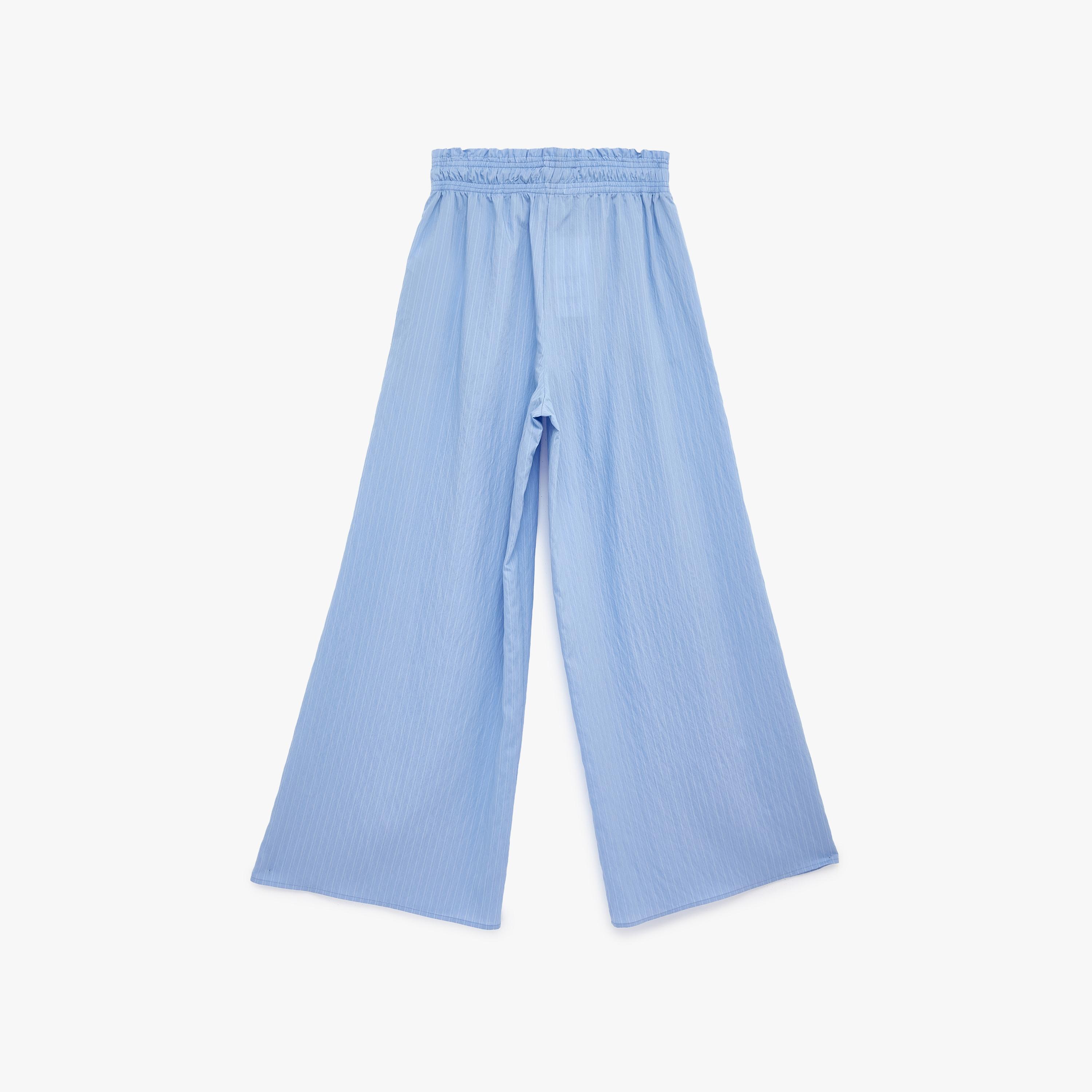 KOTON Blue Striped Modal Drawstring Waist Wide Leg Women's Trousers-women-clothing-bottoms-trousers-image-4