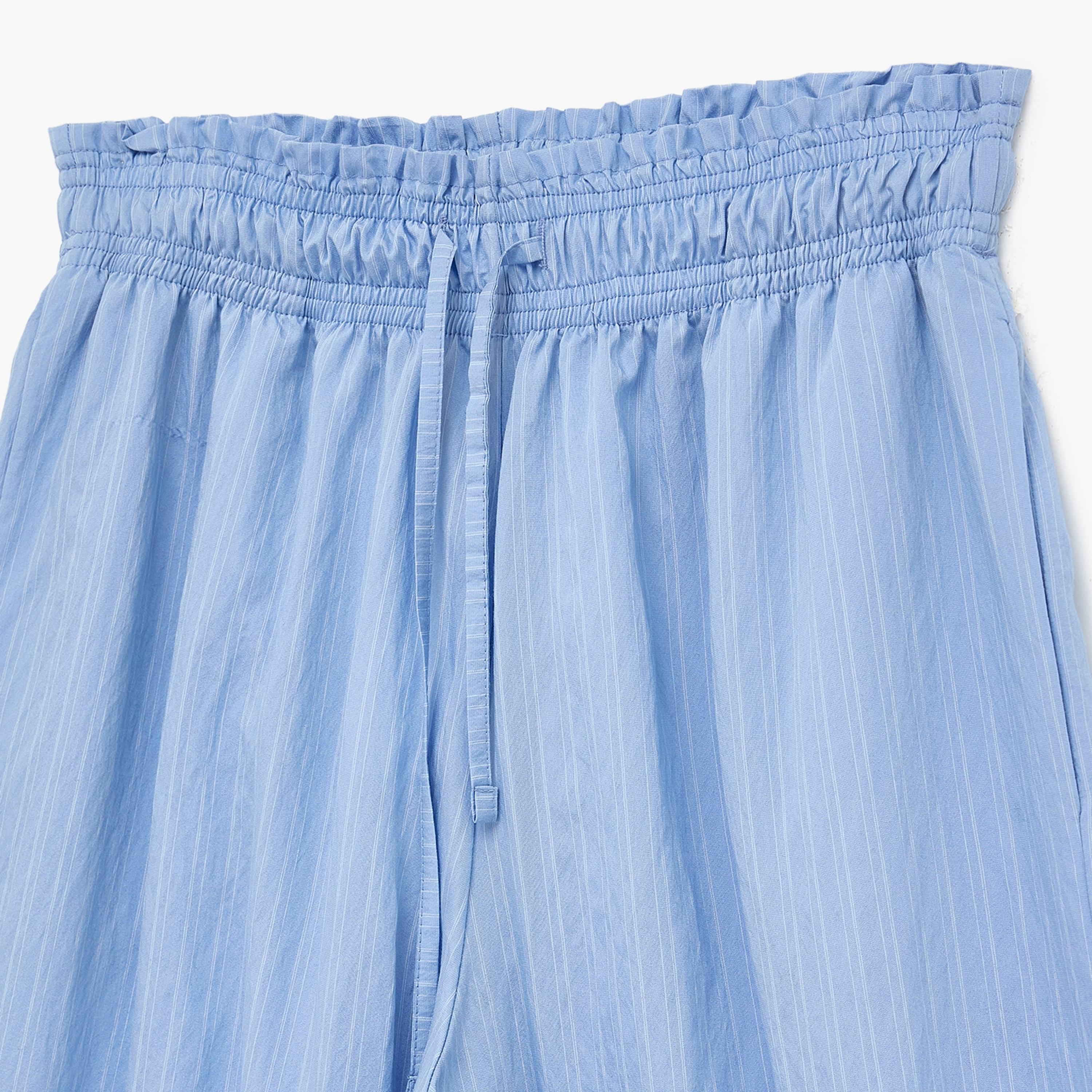 KOTON Blue Striped Modal Drawstring Waist Wide Leg Women's Trousers-women-clothing-bottoms-trousers-image-5