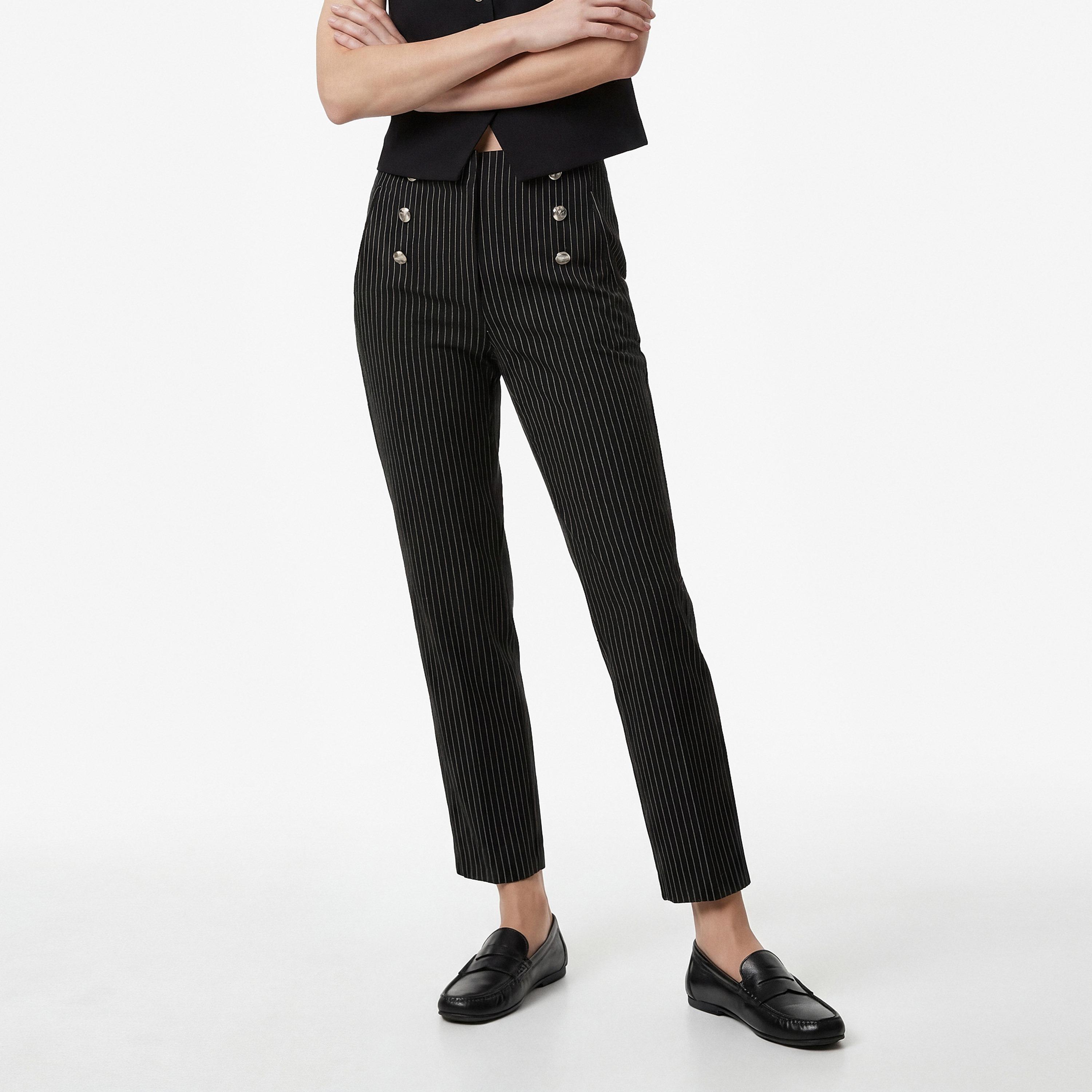 KOTON Black Striped Cigarette Women's Trousers-women-clothing-bottoms-trousers-image-1