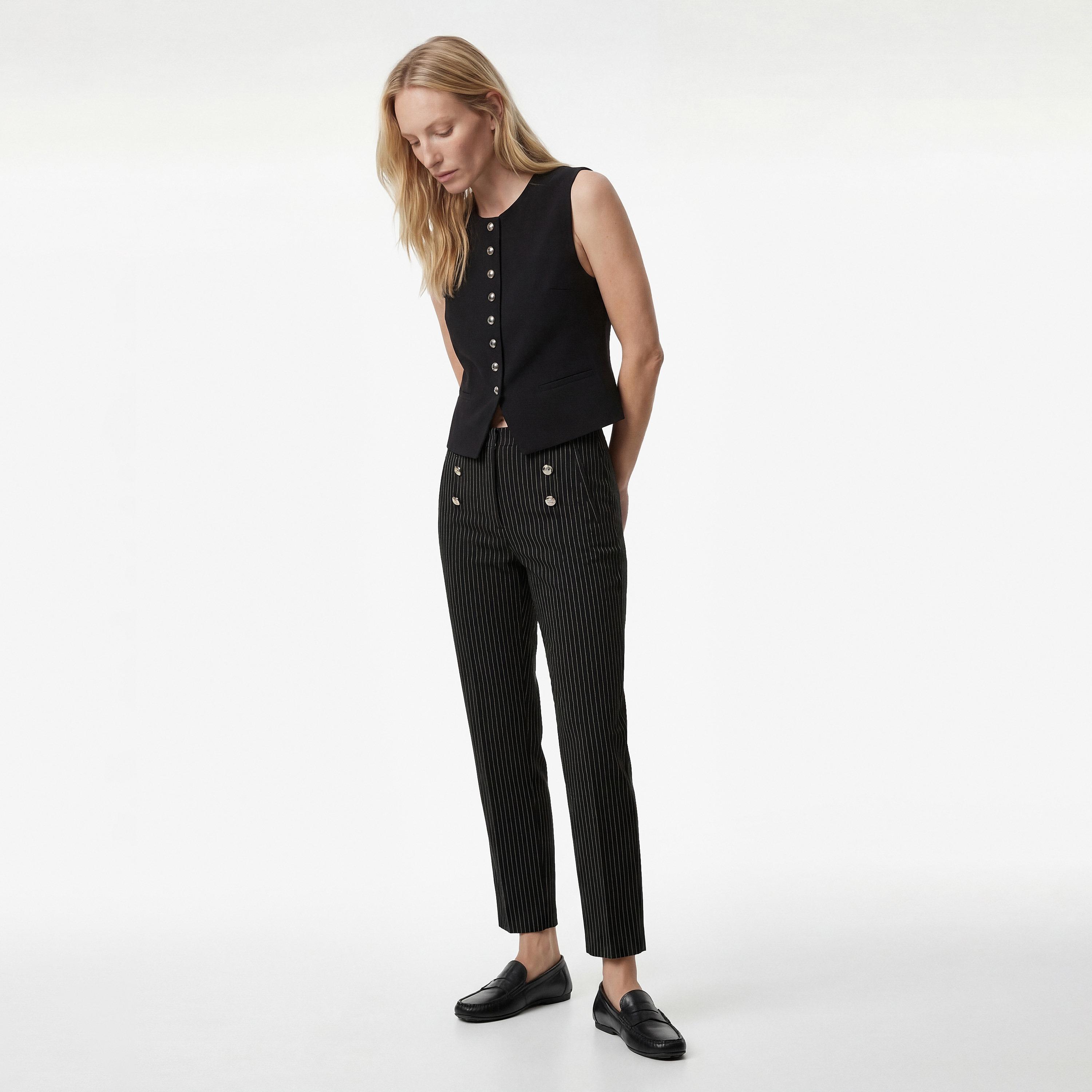 KOTON Black Striped Cigarette Women's Trousers-women-clothing-bottoms-trousers-image-2