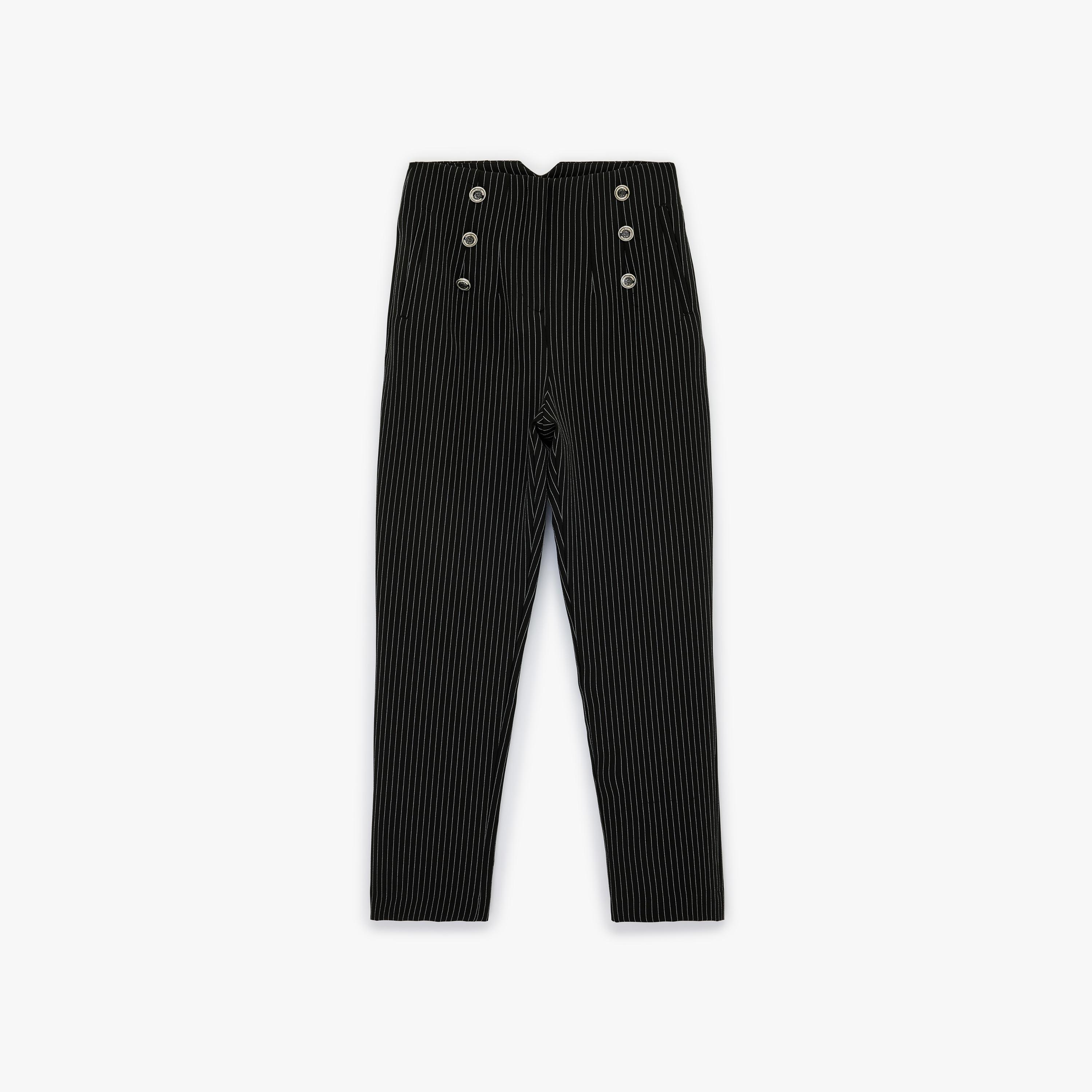 KOTON Black Striped Cigarette Women's Trousers-women-clothing-bottoms-trousers-image-3