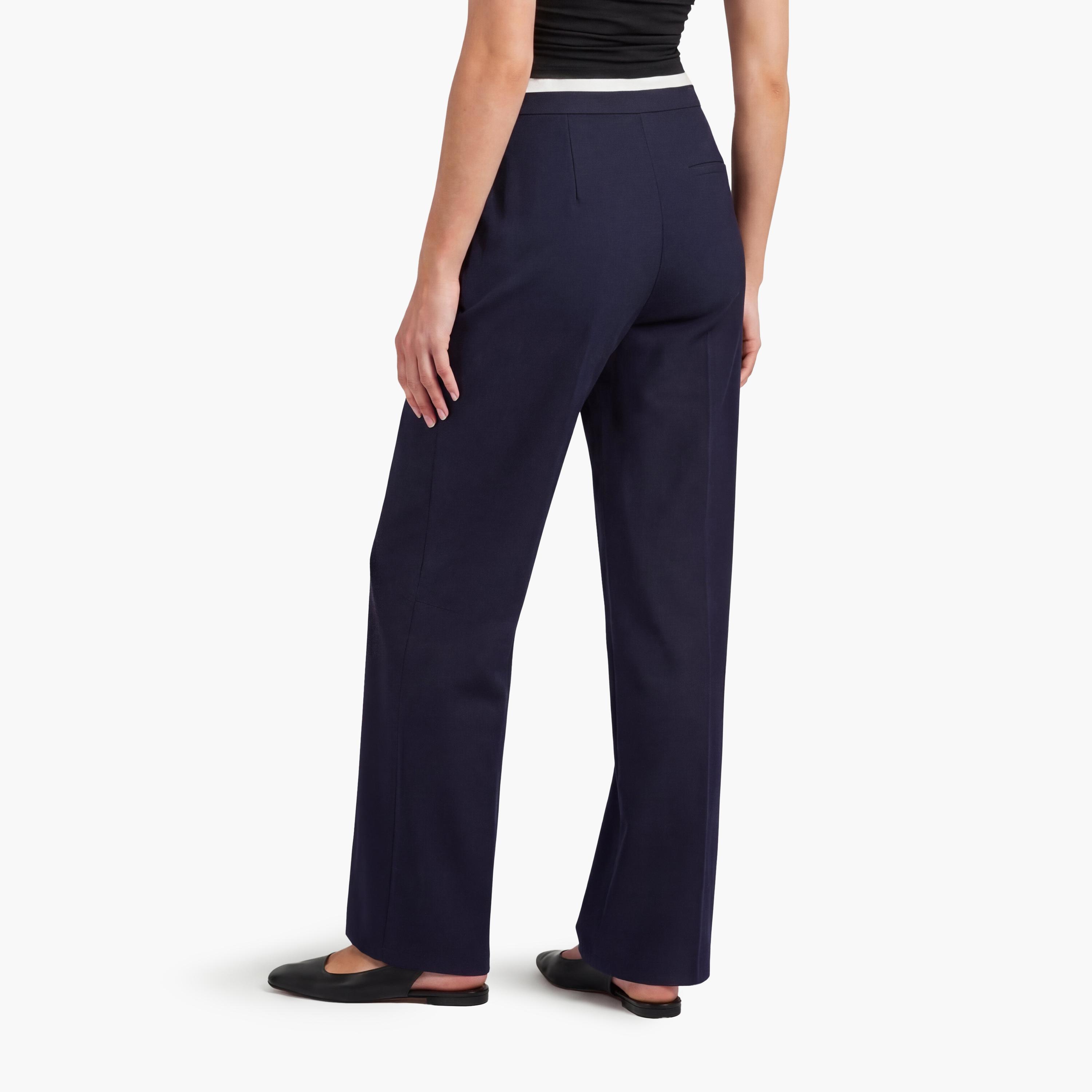 KOTON Navy Plain Drawstring Waist Wide Leg Women's Trousers-women-clothing-bottoms-trousers-image-3
