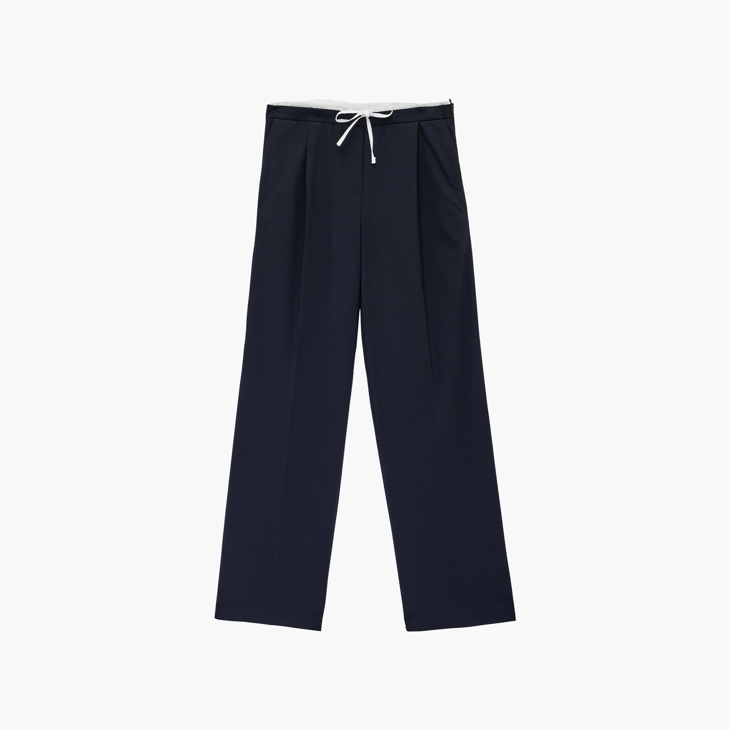 KOTON Navy Plain Drawstring Waist Wide Leg Women's Trousers-women-clothing-bottoms-trousers-image-6