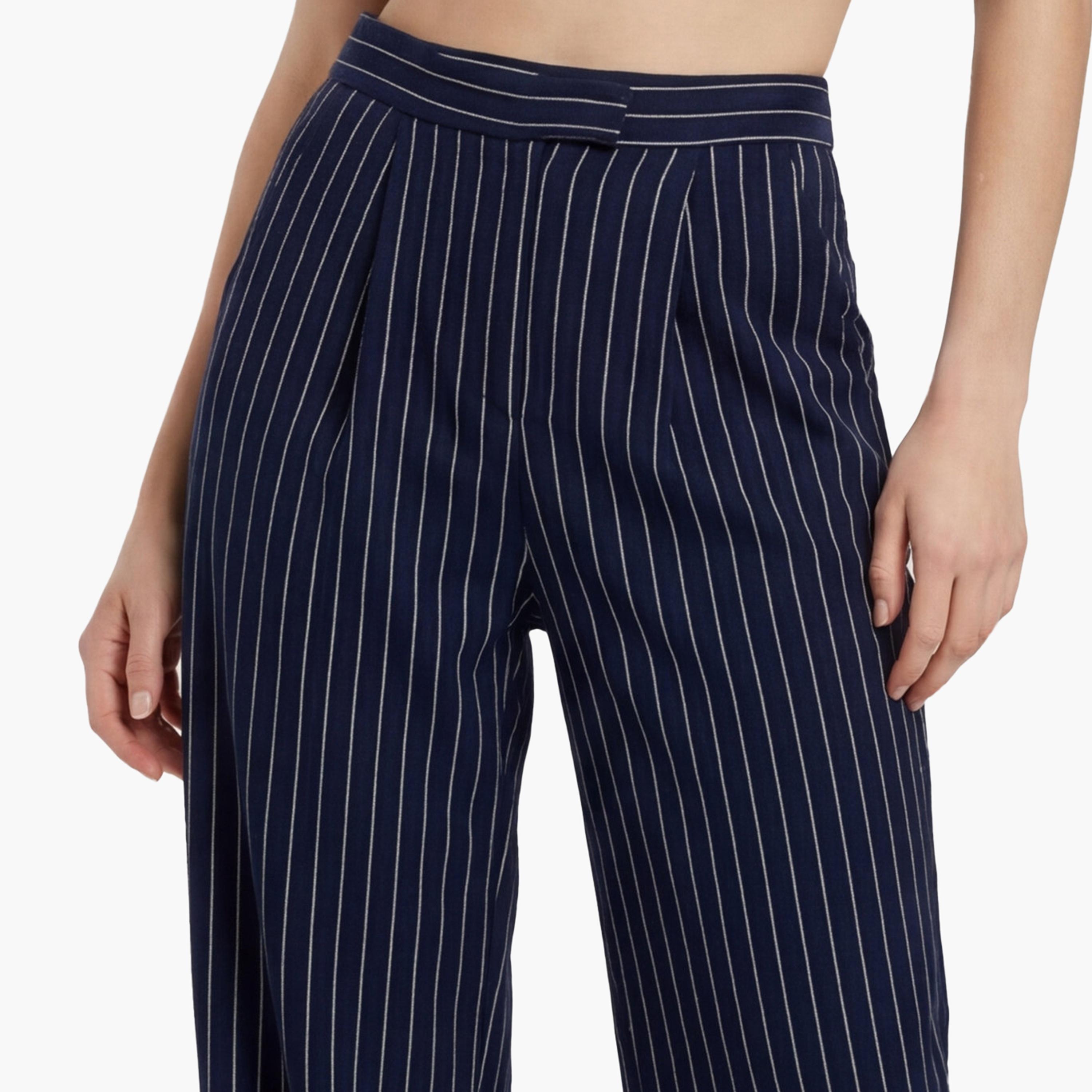KOTON Navy Striped Hook and Bar Wide Leg Women's Trousers-women-clothing-bottoms-trousers-image-5