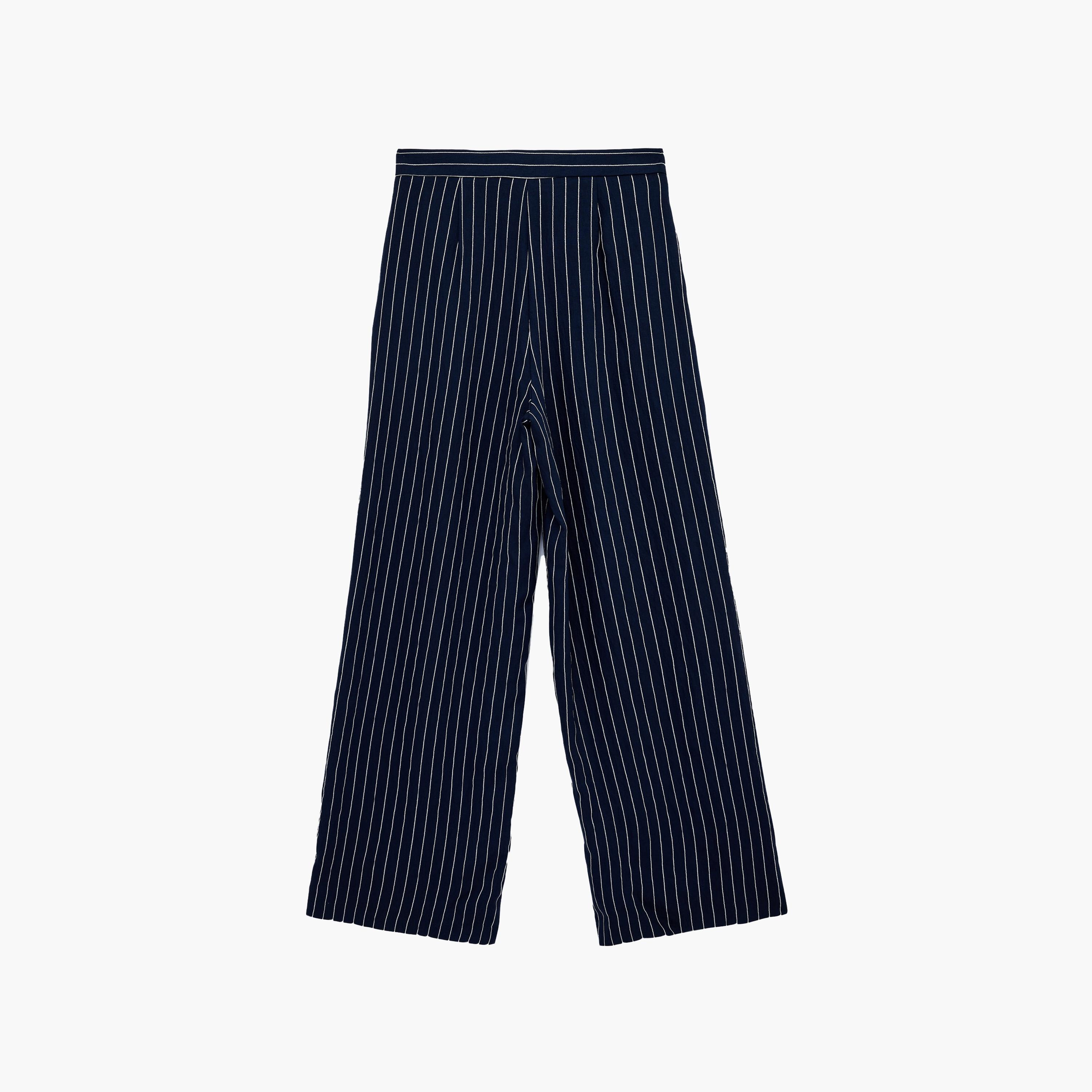 KOTON Navy Striped Hook and Bar Wide Leg Women's Trousers-women-clothing-bottoms-trousers-image-7