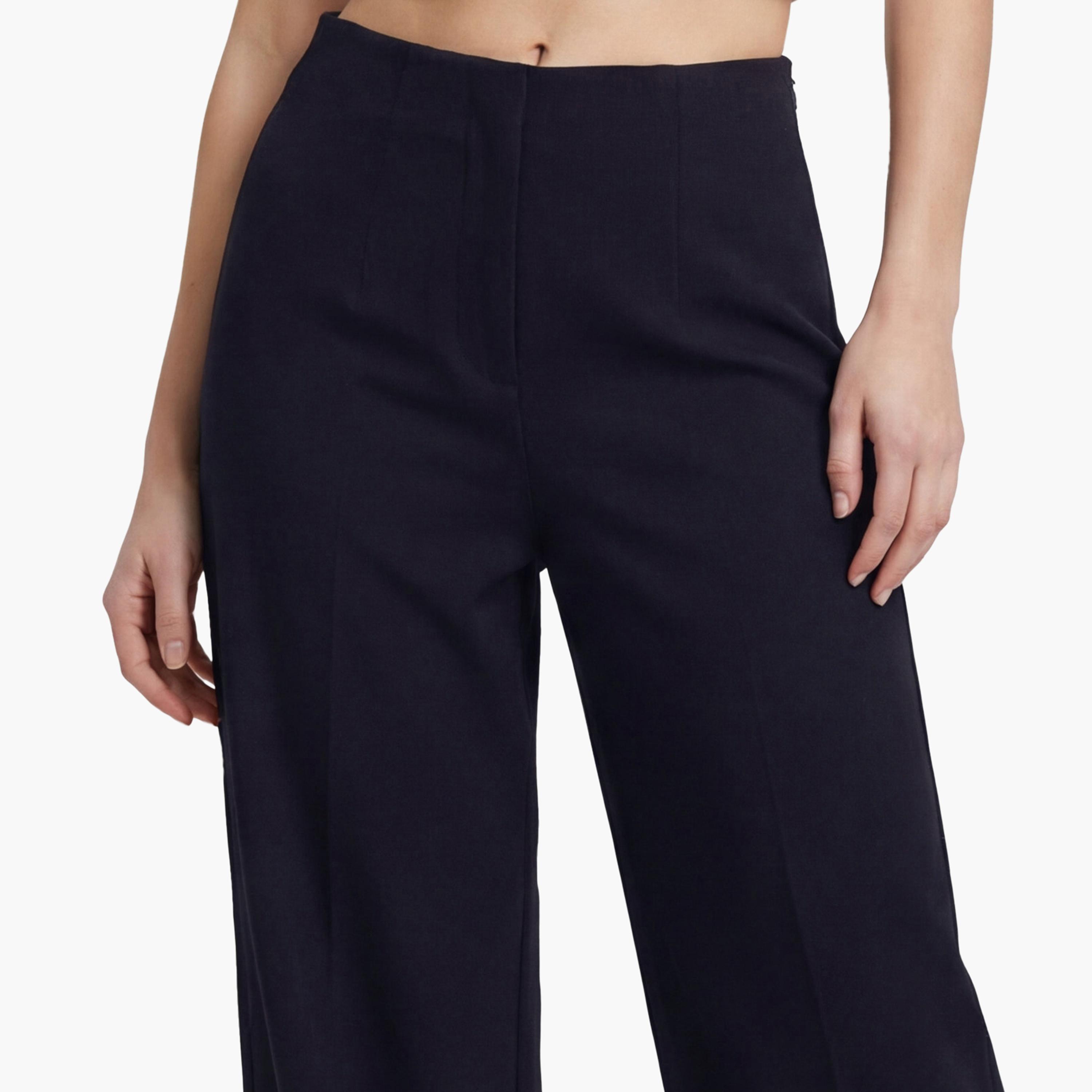 KOTON Navy Plain Concealed Zip Wide Leg Women's Trousers-women-clothing-bottoms-trousers-image-5