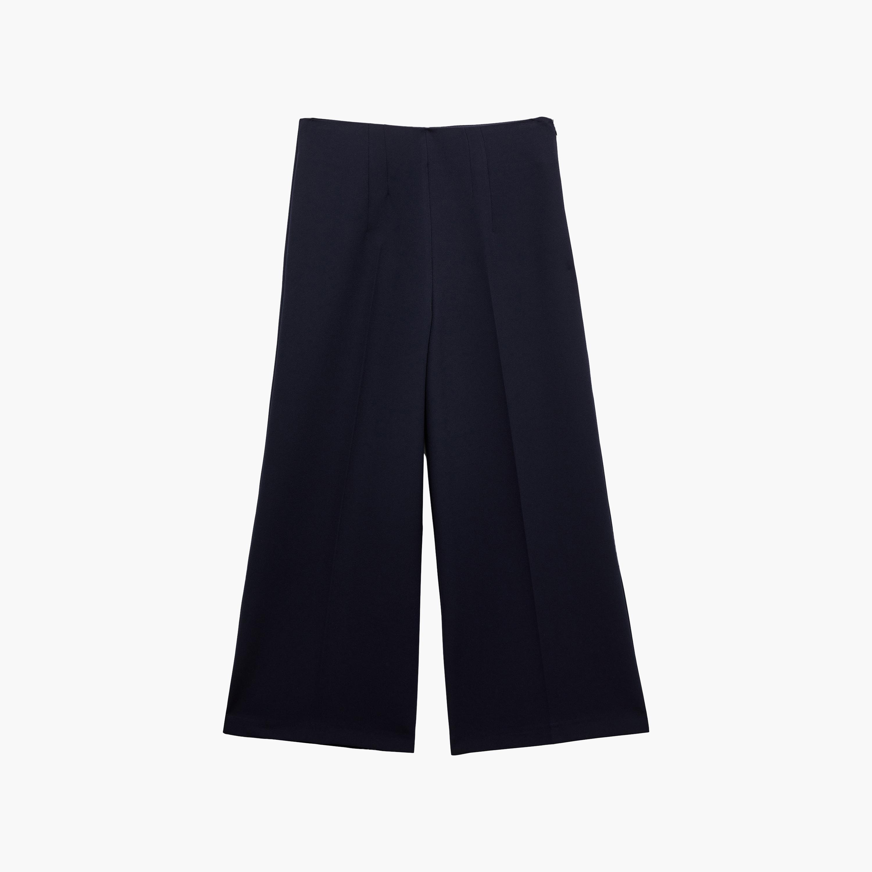 KOTON Navy Plain Concealed Zip Wide Leg Women's Trousers-women-clothing-bottoms-trousers-image-6
