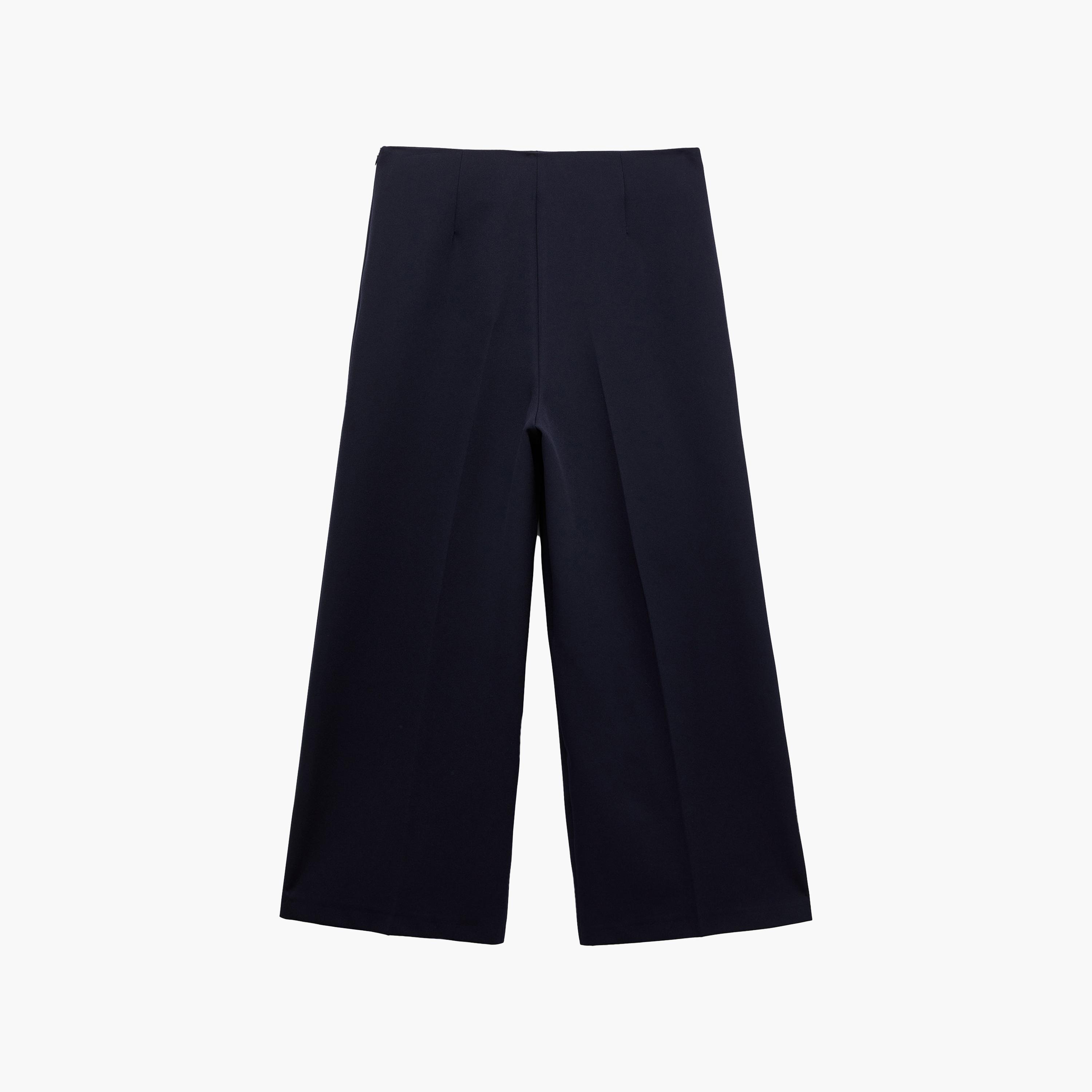 KOTON Navy Plain Concealed Zip Wide Leg Women's Trousers-women-clothing-bottoms-trousers-image-7