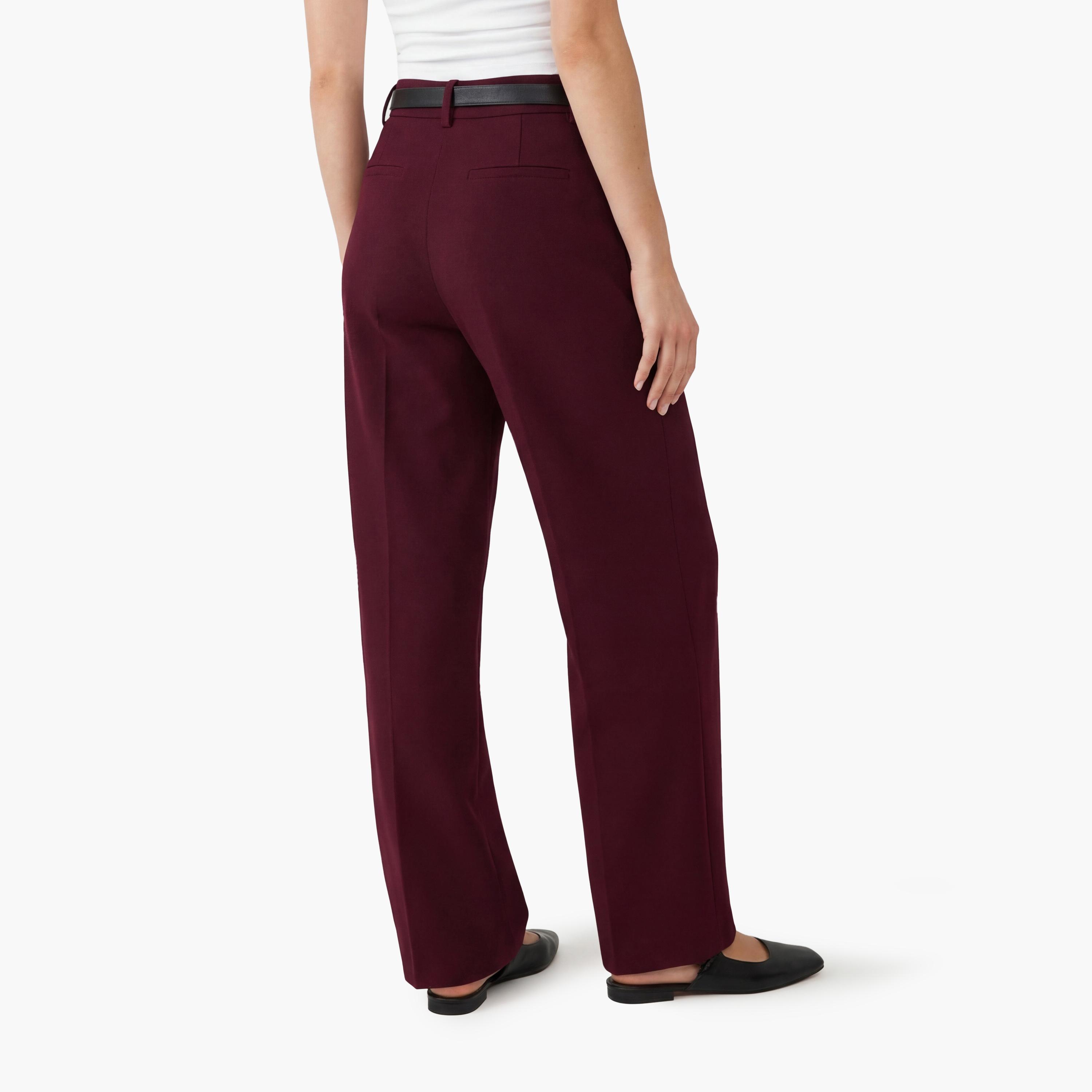 KOTON Wine Plain Crepe Hook and Bar Wide Leg Women's Trousers-women-clothing-bottoms-trousers-image-3
