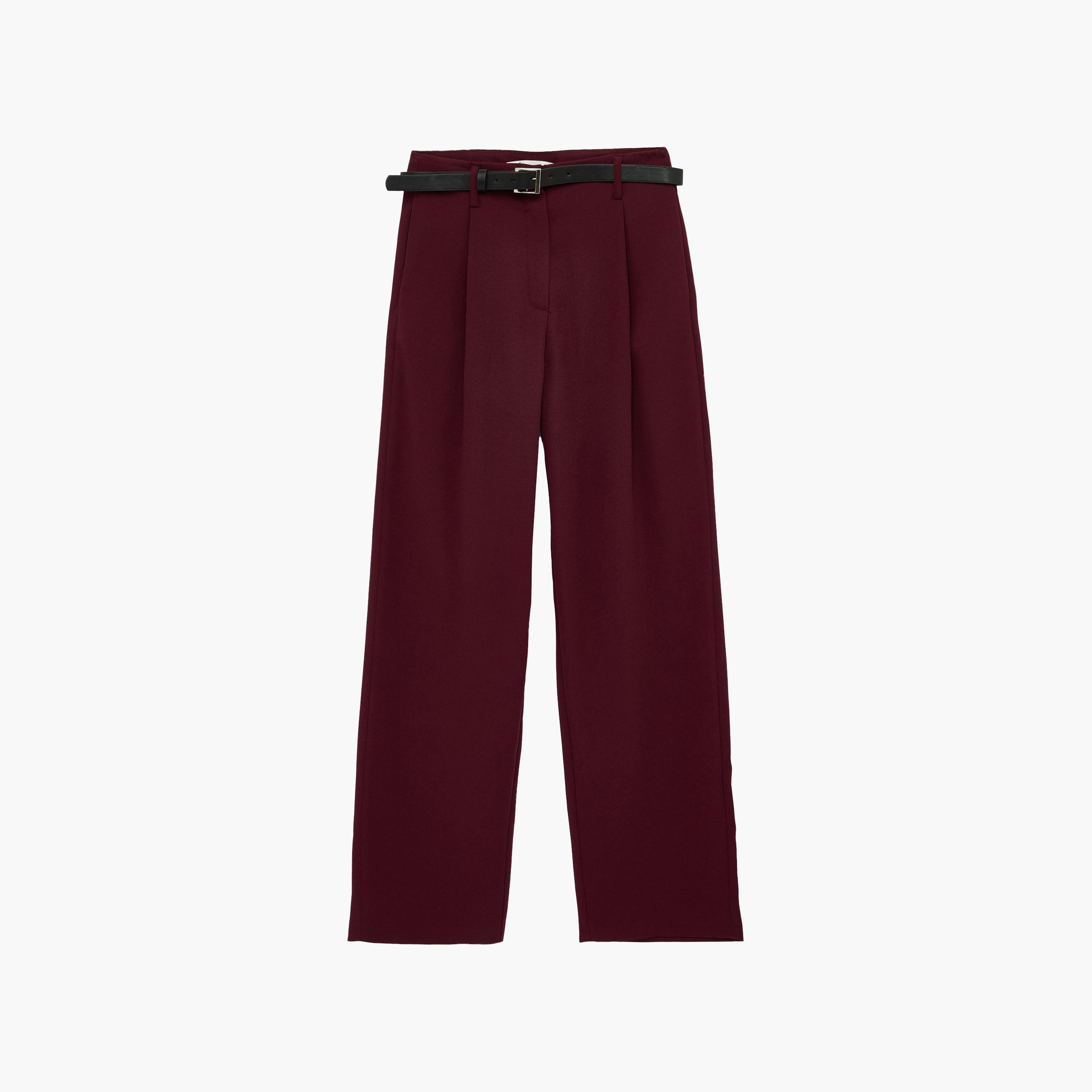 KOTON Wine Plain Crepe Hook and Bar Wide Leg Women's Trousers-women-clothing-bottoms-trousers-image-6