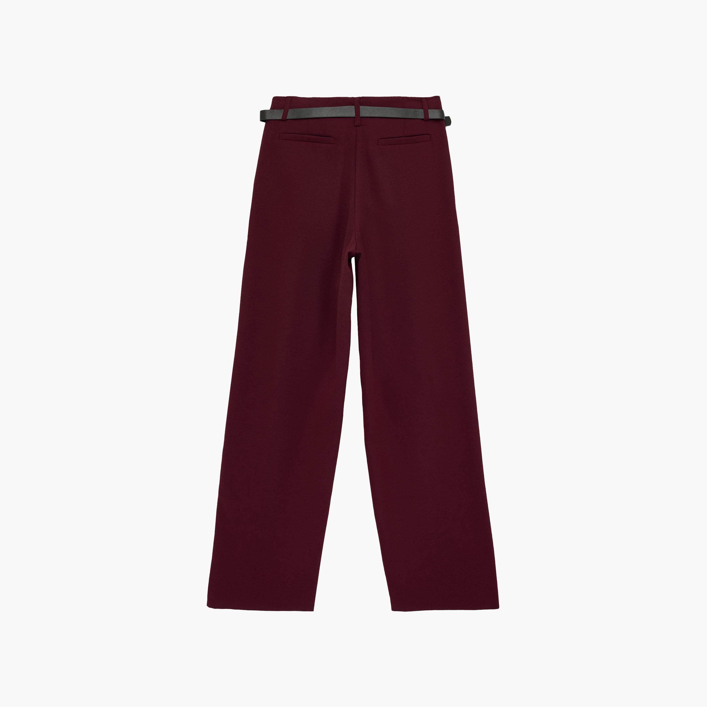KOTON Wine Plain Crepe Hook and Bar Wide Leg Women's Trousers-women-clothing-bottoms-trousers-image-7