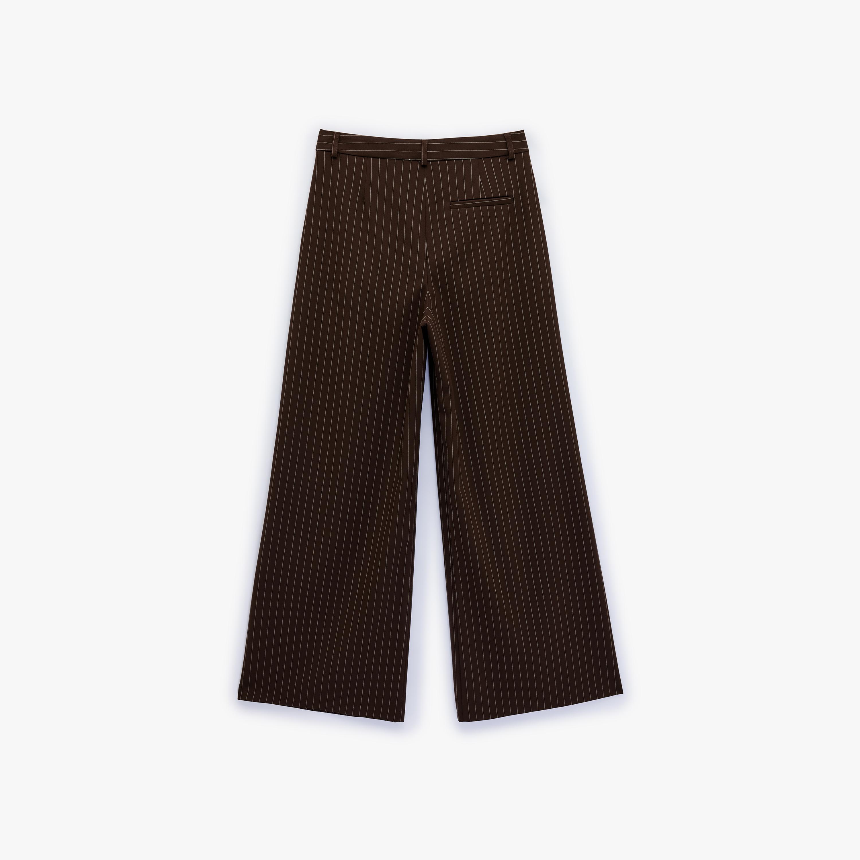 KOTON Brown Striped Hook and Bar Wide Leg Women's Trousers-women-clothing-bottoms-trousers-image-3