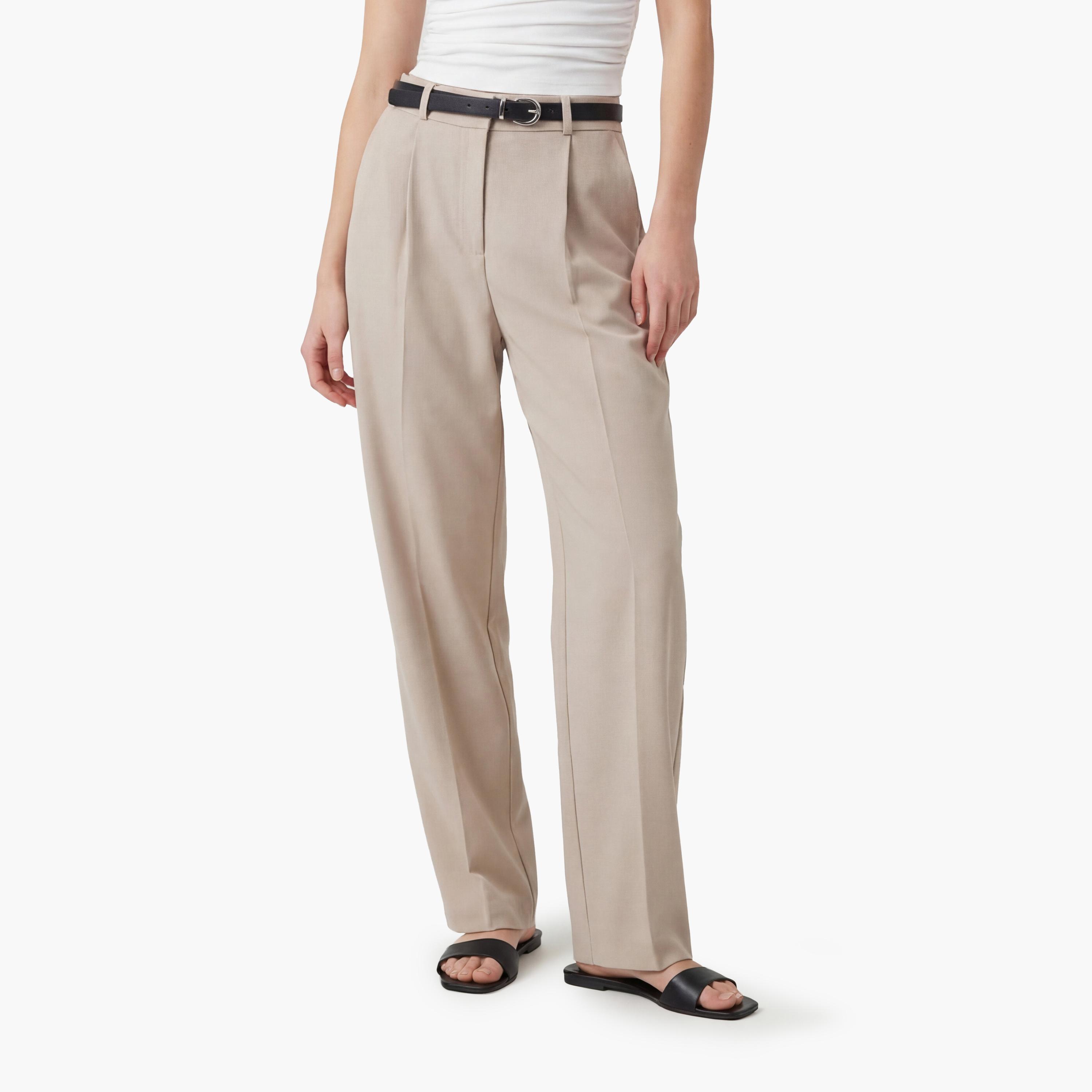KOTON Beige Plain Hook and Bar Carrot Women's Trousers-women-clothing-bottoms-trousers-image-1