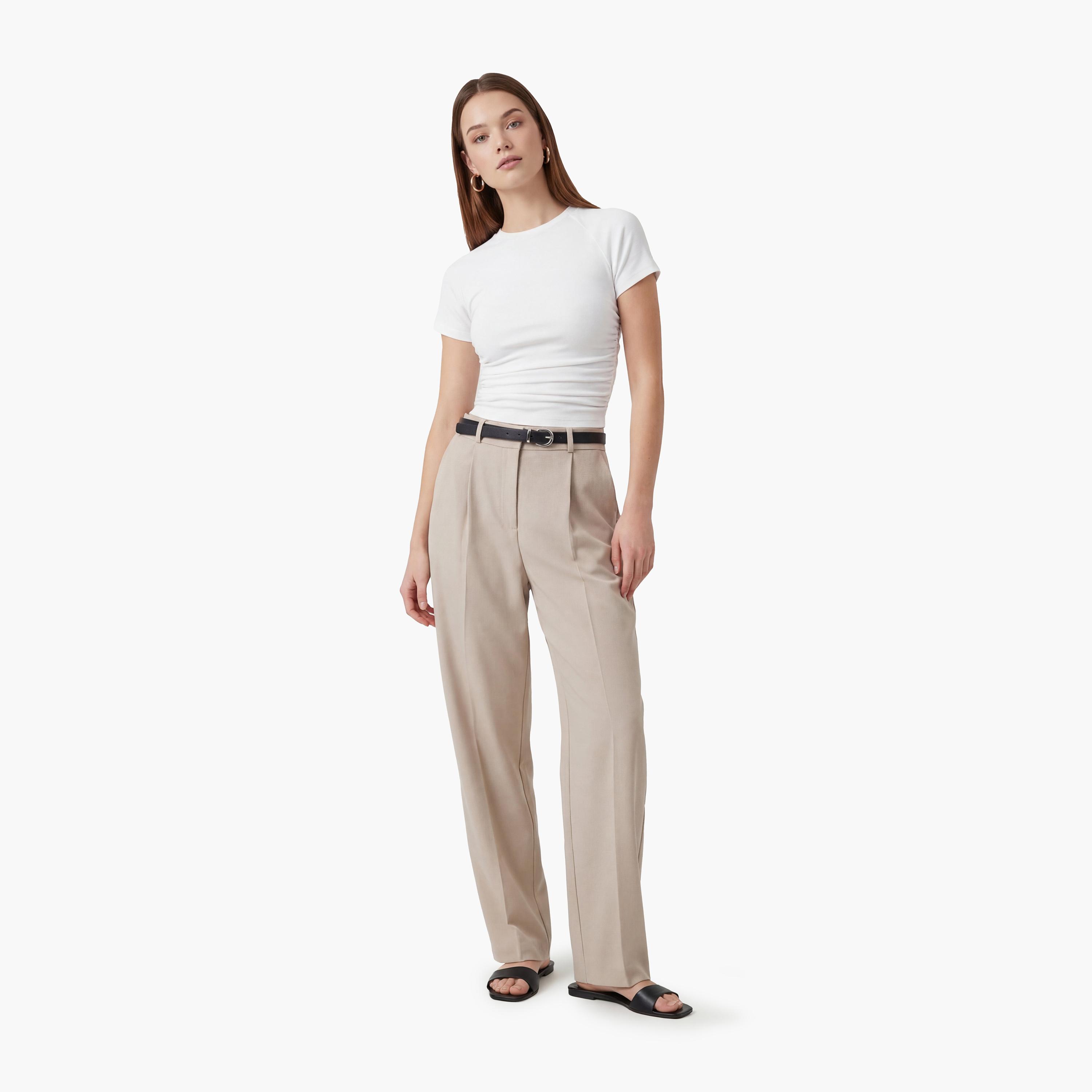 KOTON Beige Plain Hook and Bar Carrot Women's Trousers-women-clothing-bottoms-trousers-image-2