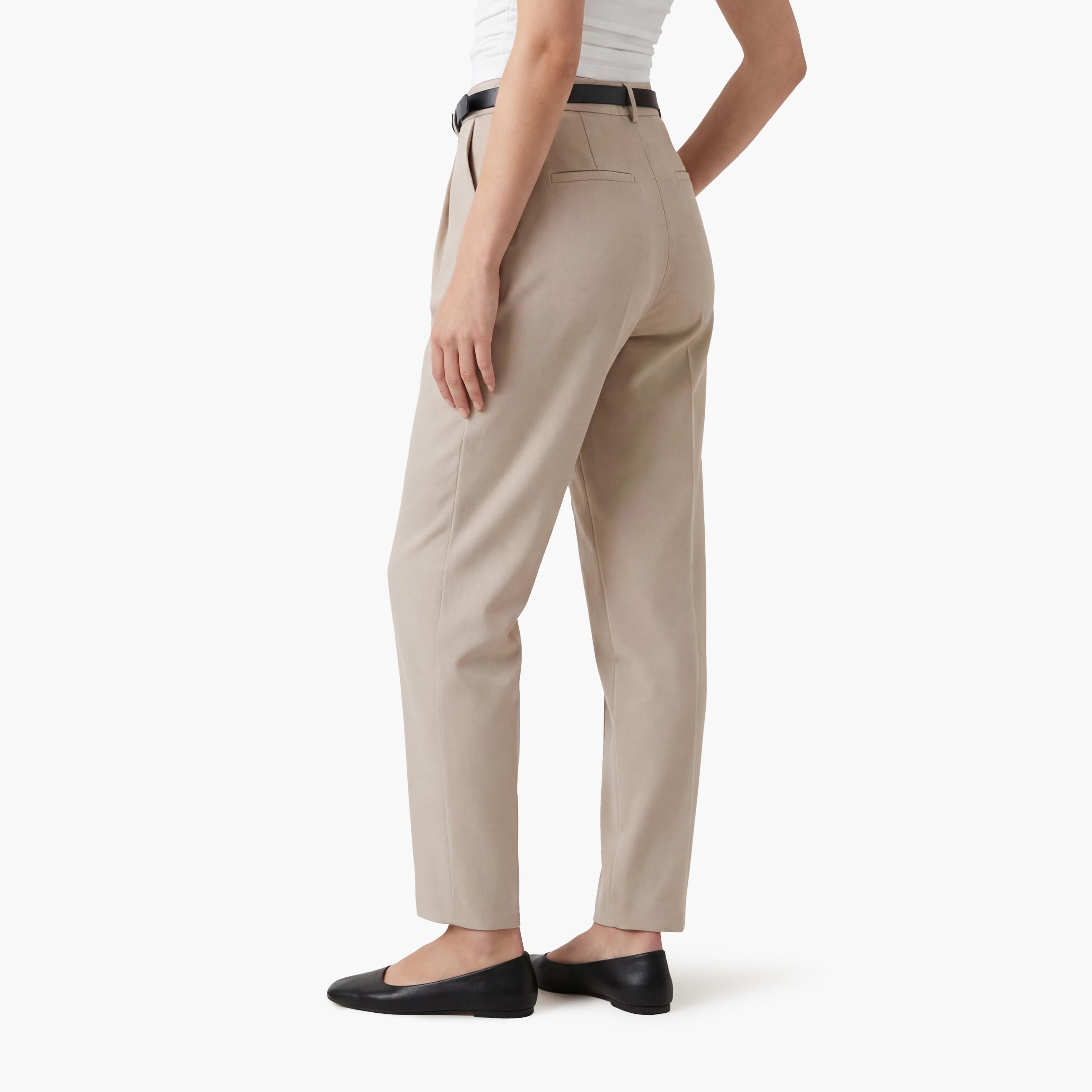 KOTON Beige Plain Hook and Bar Carrot Women's Trousers-women-clothing-bottoms-trousers-image-3