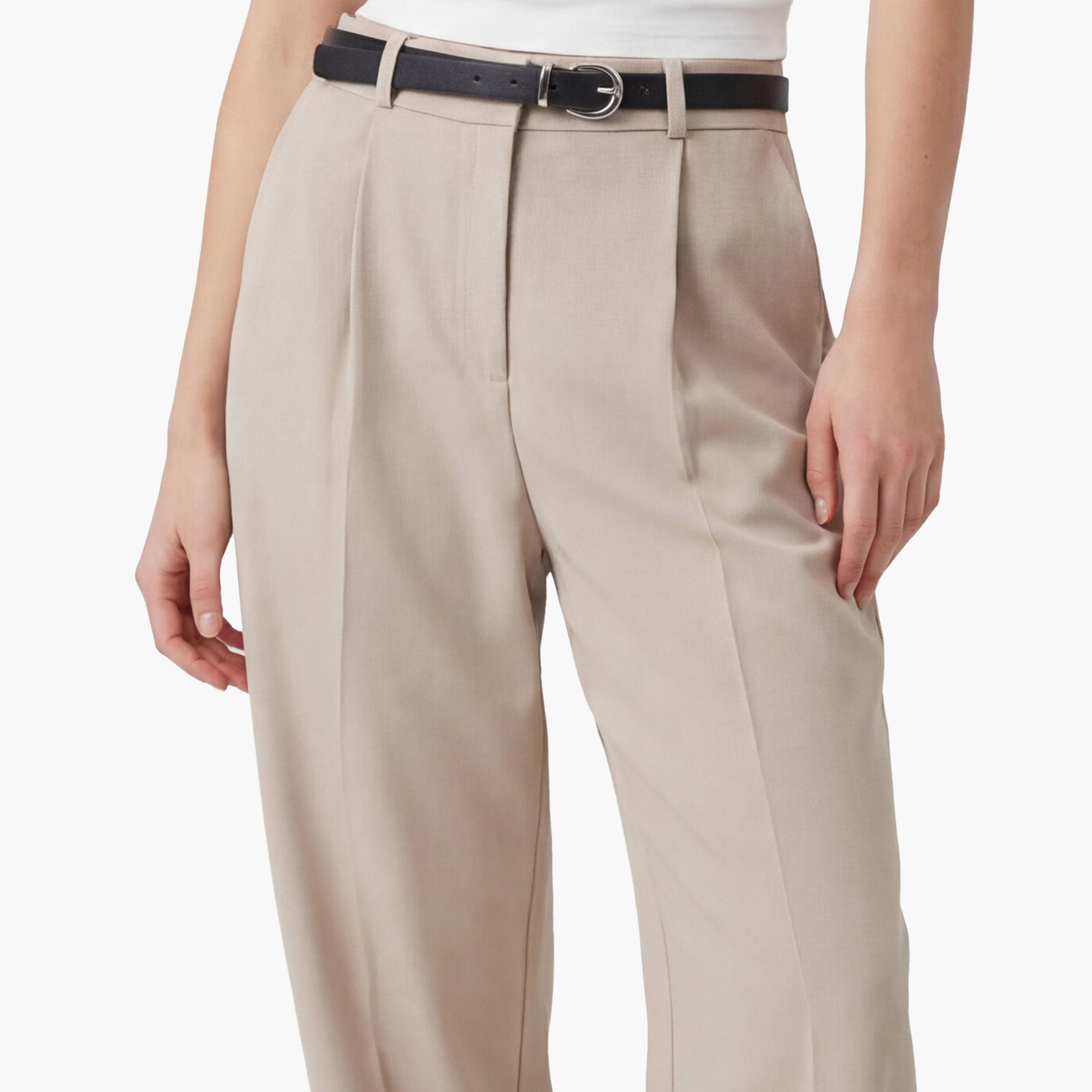 KOTON Beige Plain Hook and Bar Carrot Women's Trousers-women-clothing-bottoms-trousers-image-5