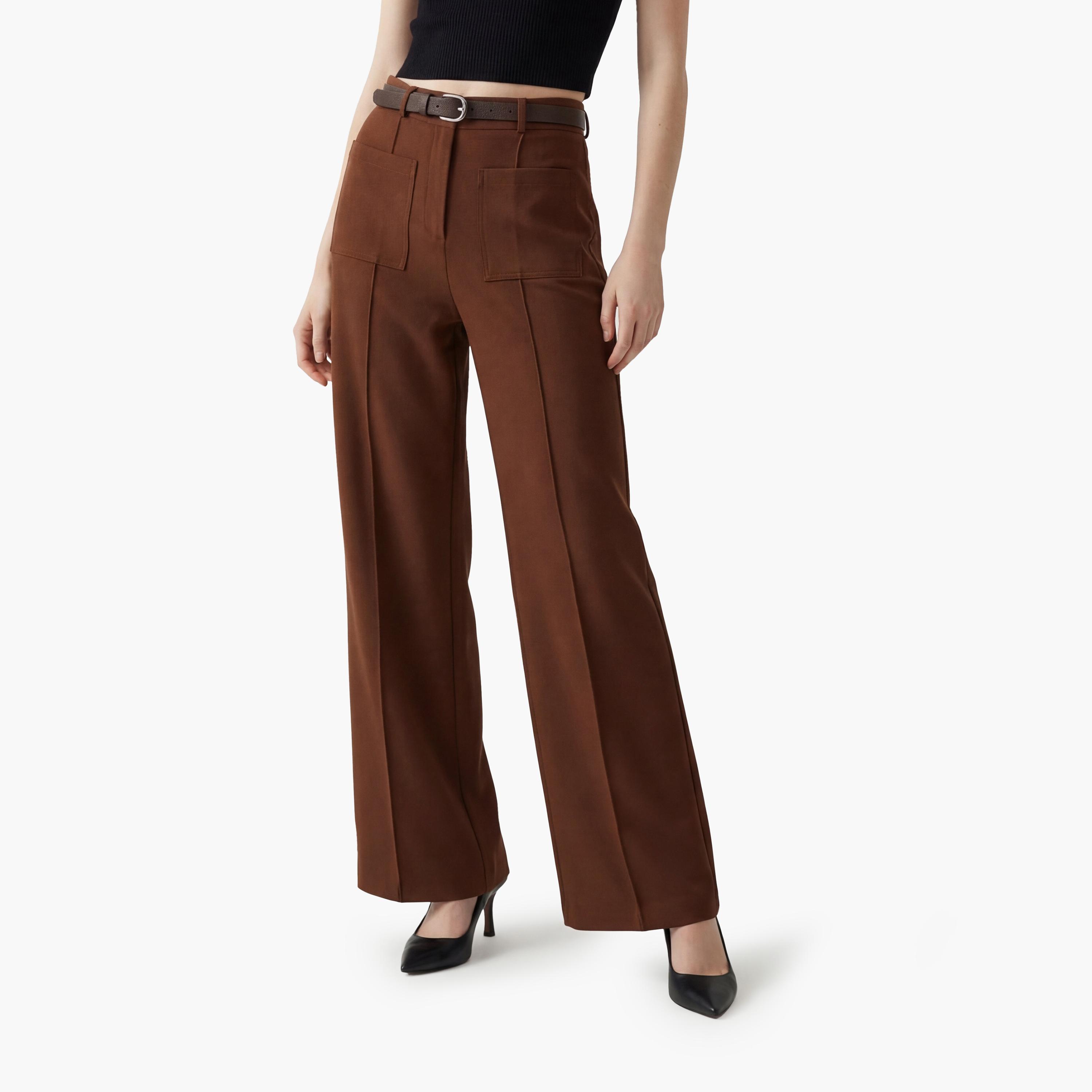 KOTON Plain Hook and Bar Wide Leg Women's Trousers-women-clothing-bottoms-trousers-image-1