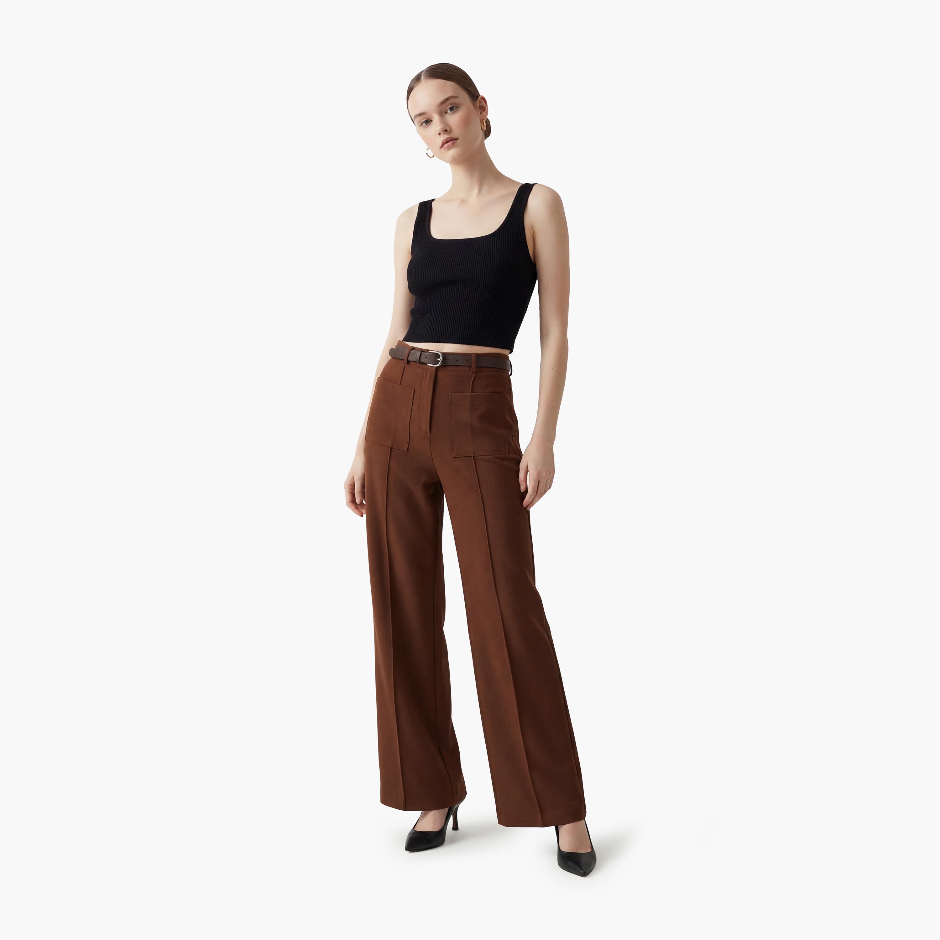 KOTON Plain Hook and Bar Wide Leg Women's Trousers-women-clothing-bottoms-trousers-image-2
