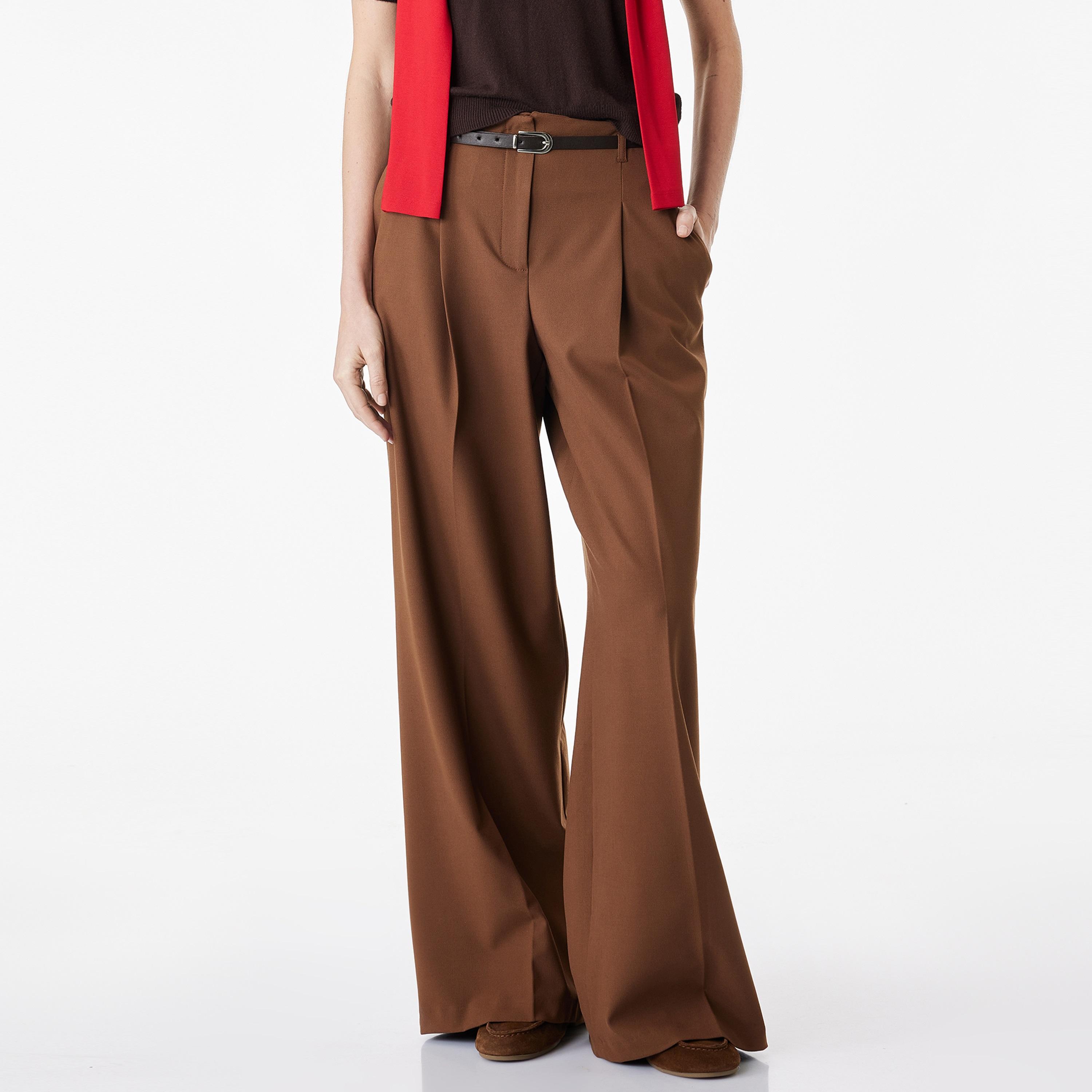 KOTON Brown Plain Hook and Bar Wide Leg Women's Trousers-women-clothing-bottoms-trousers-image-1