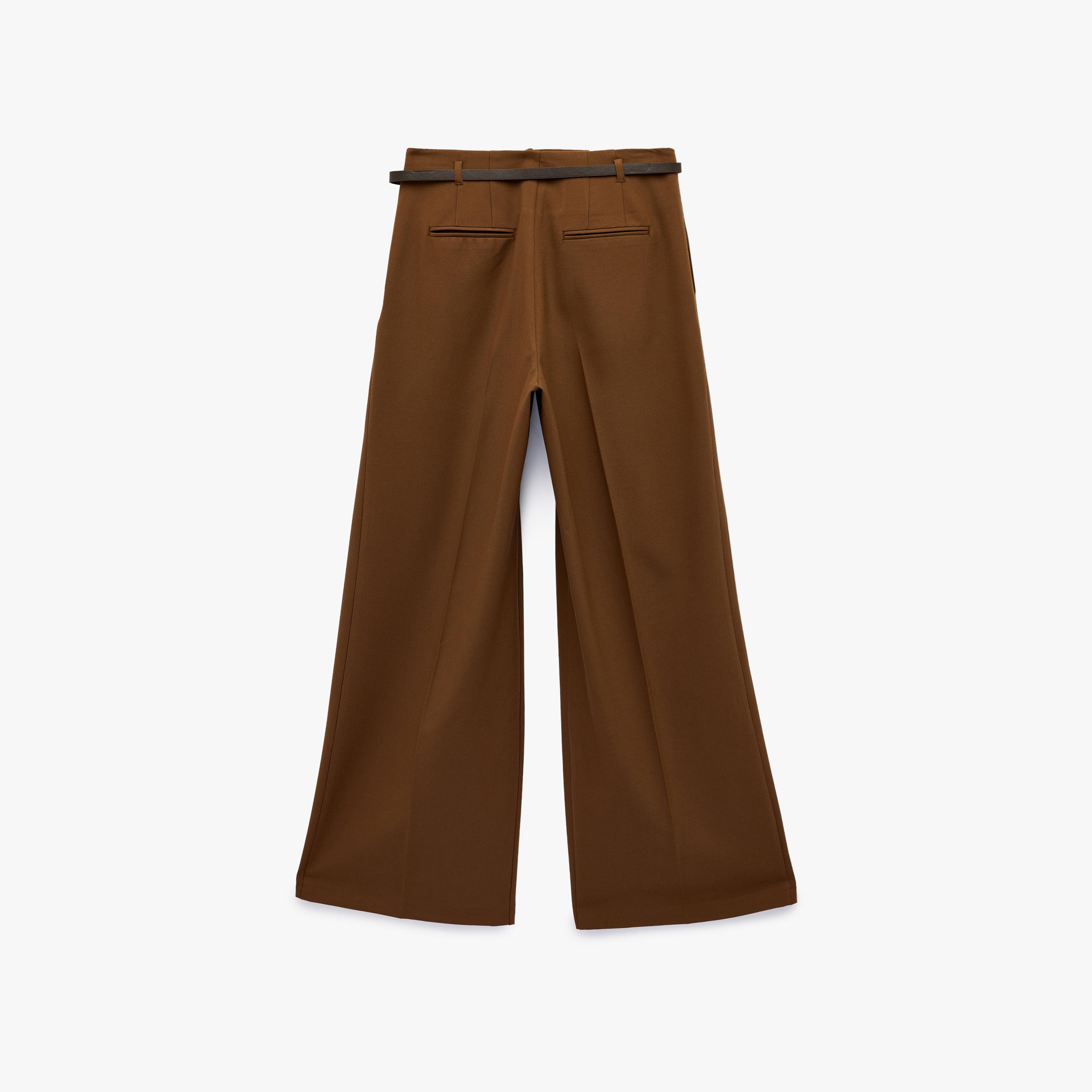 KOTON Brown Plain Hook and Bar Wide Leg Women's Trousers-women-clothing-bottoms-trousers-image-5